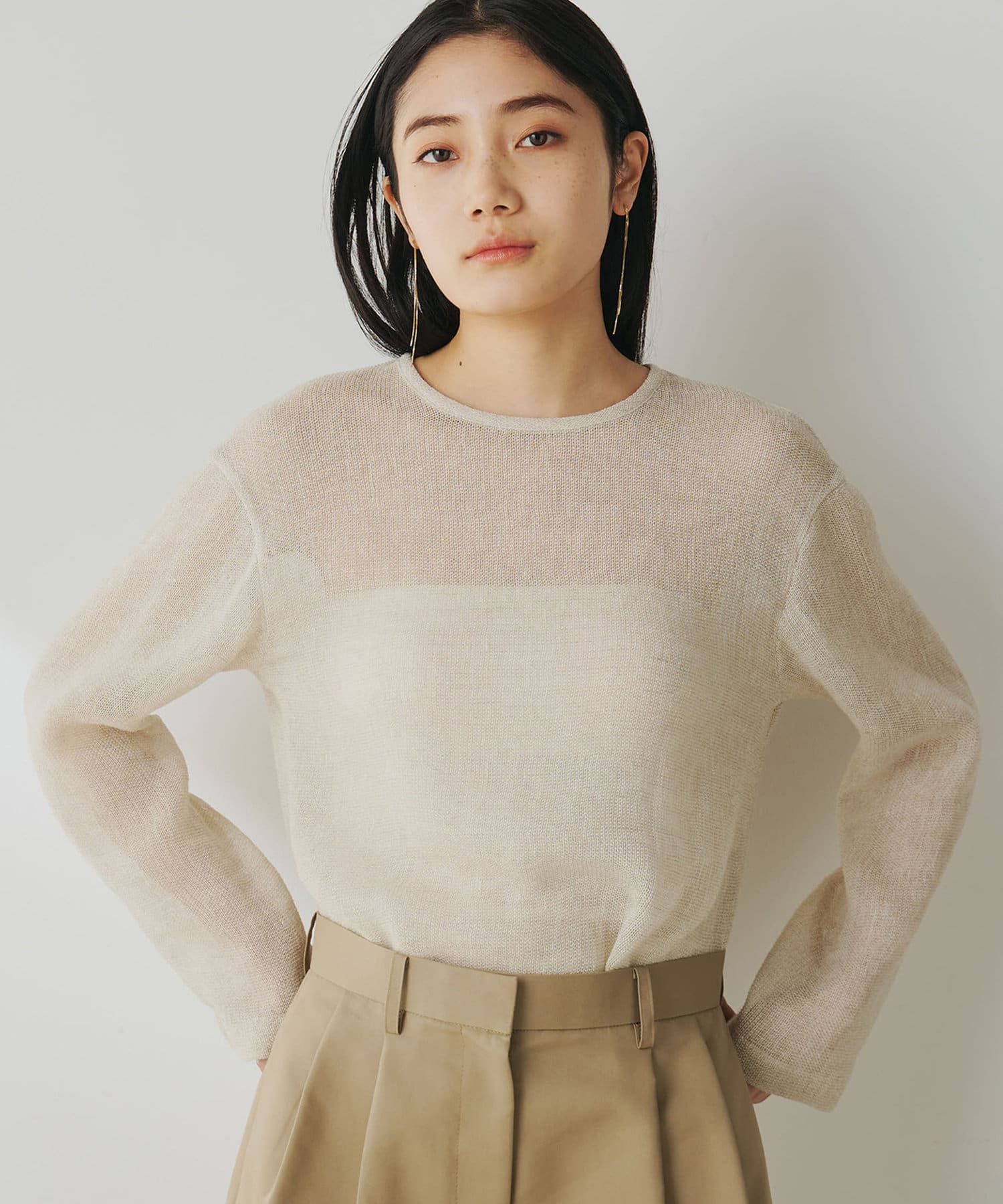 Whim Gazette(ウィム ガゼット) リネンメッシュプルオーバー