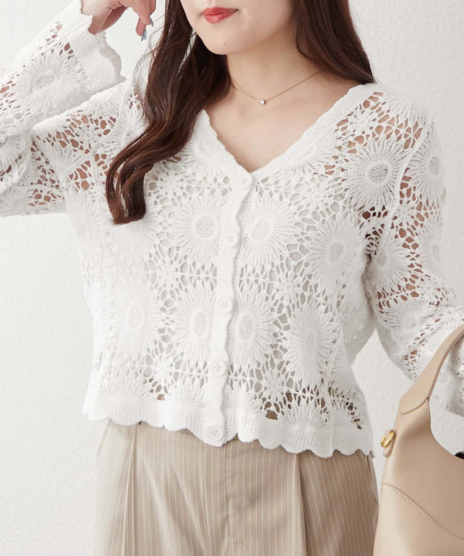 NICE CLAUP / OLIVE des OLIVE OUTLET(ナイスクラップ  / オリーブ デ オリーブ アウトレット) 透かし編みカーデ