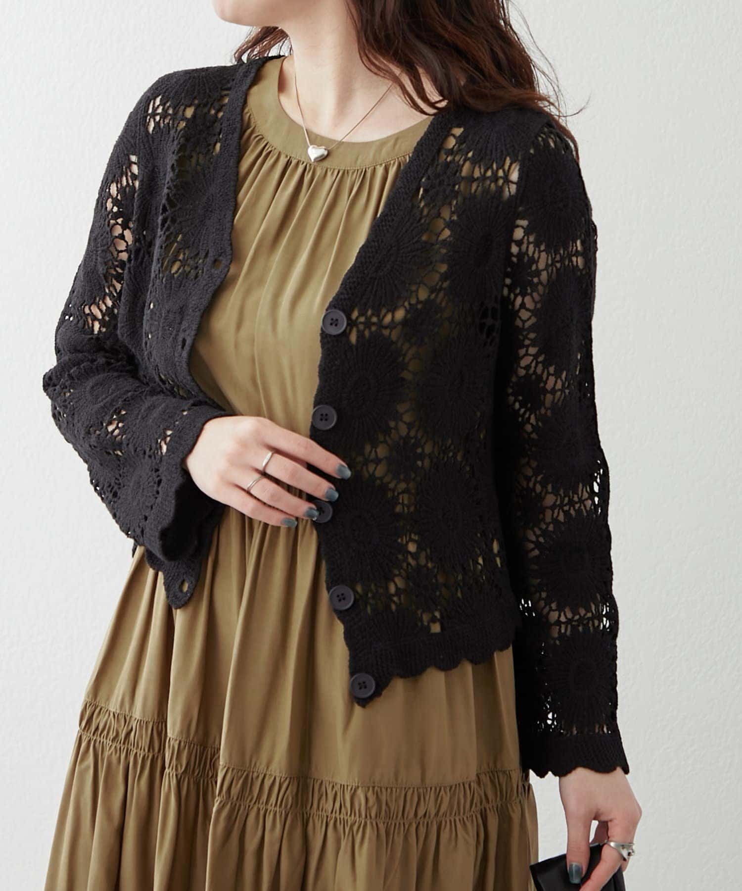 NICE CLAUP / OLIVE des OLIVE OUTLET(ナイスクラップ  / オリーブ デ オリーブ アウトレット) 透かし編みカーデ