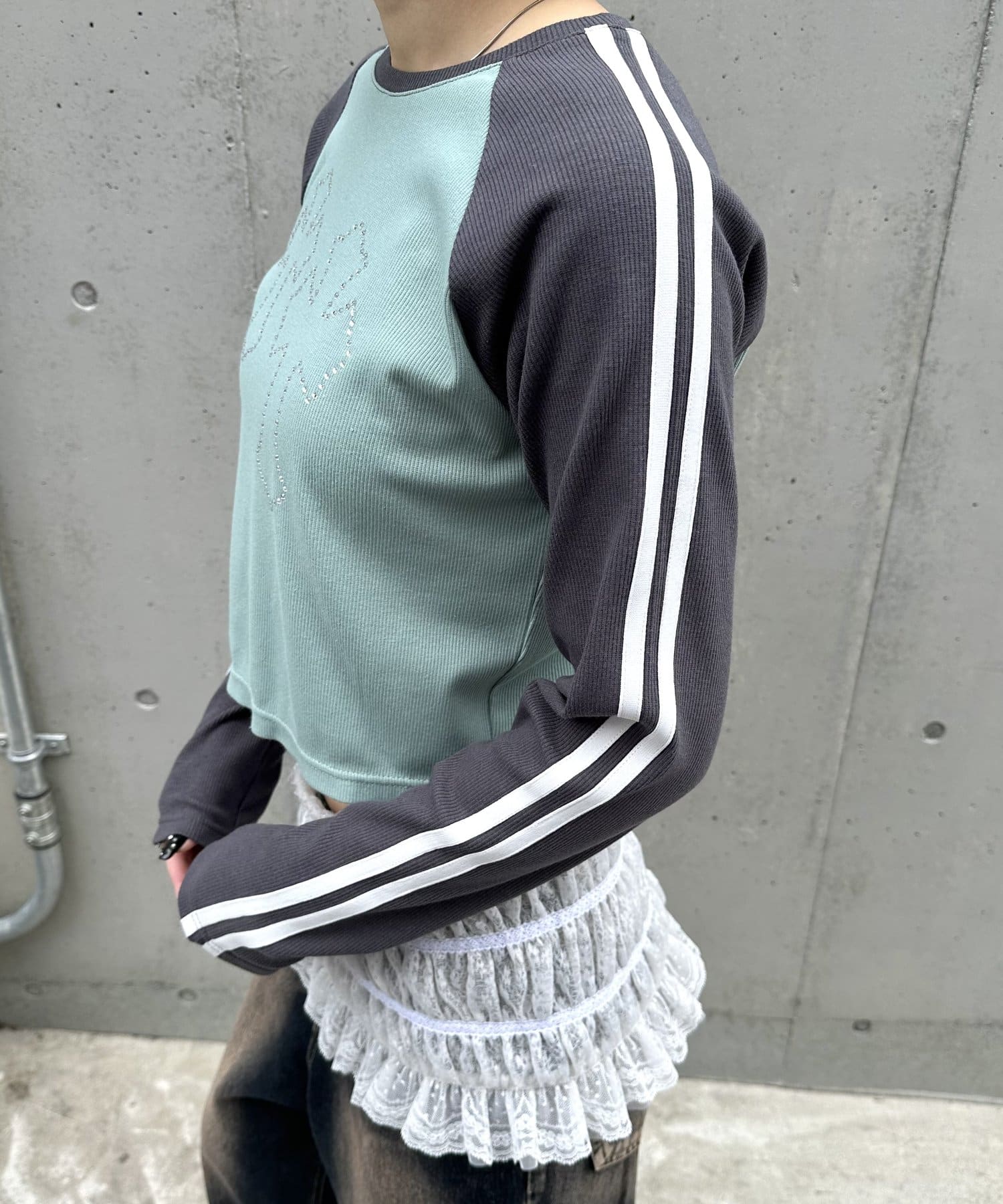 トップス STONE  ラインストーンメッシュベロアTOPS(M IVORY): トップス