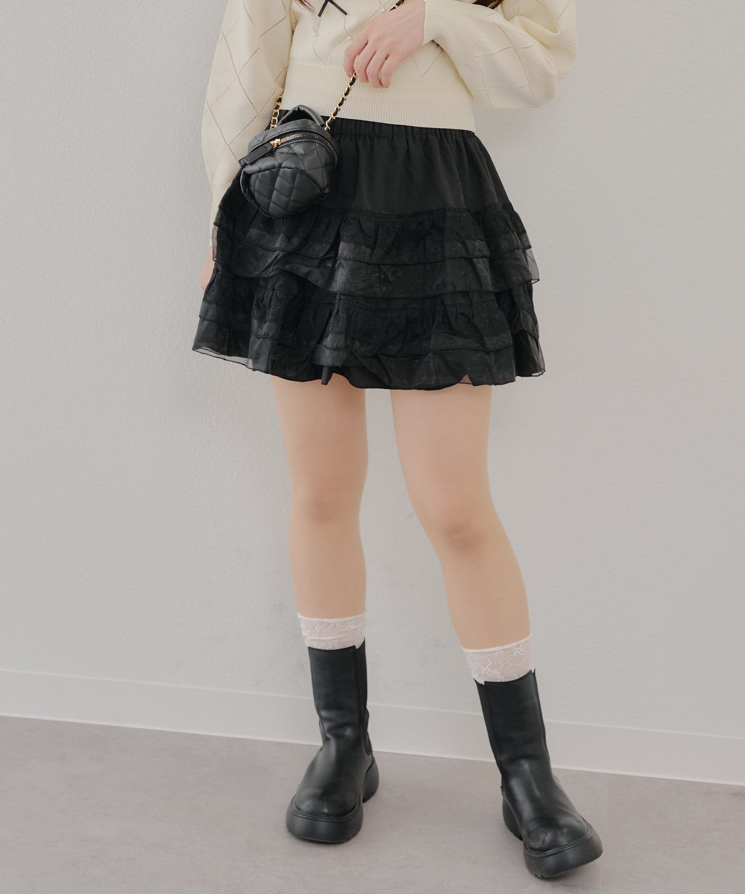 NICE CLAUP / OLIVE des OLIVE OUTLET(ナイスクラップ  / オリーブ デ オリーブ アウトレット) 【春の新作】【OUTLET限定】レースティアードミニスカート