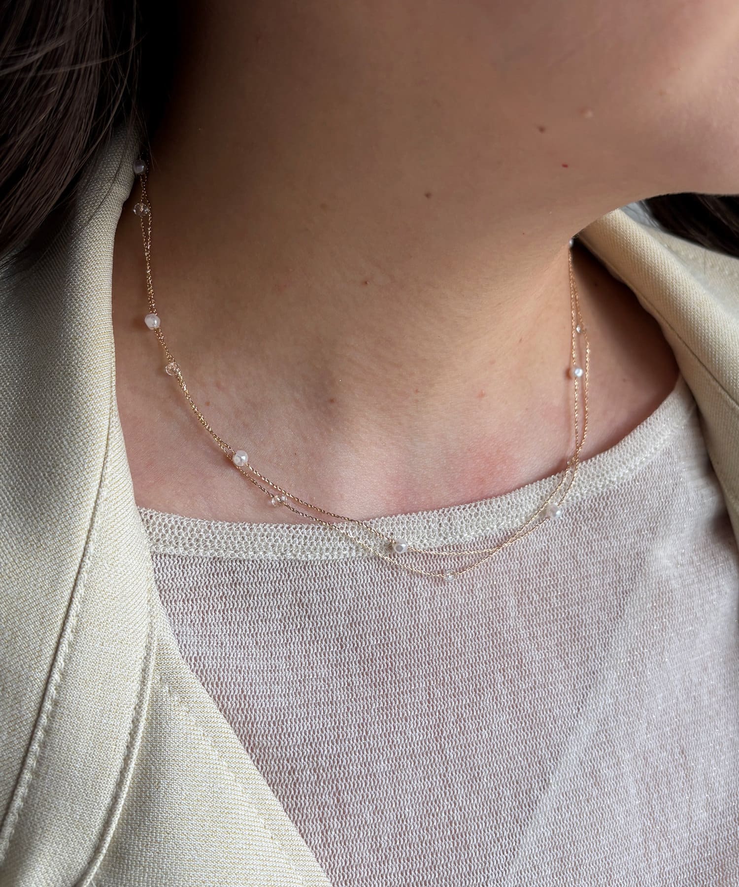 Lattice(ラティス) 華奢パール2連ネックレス