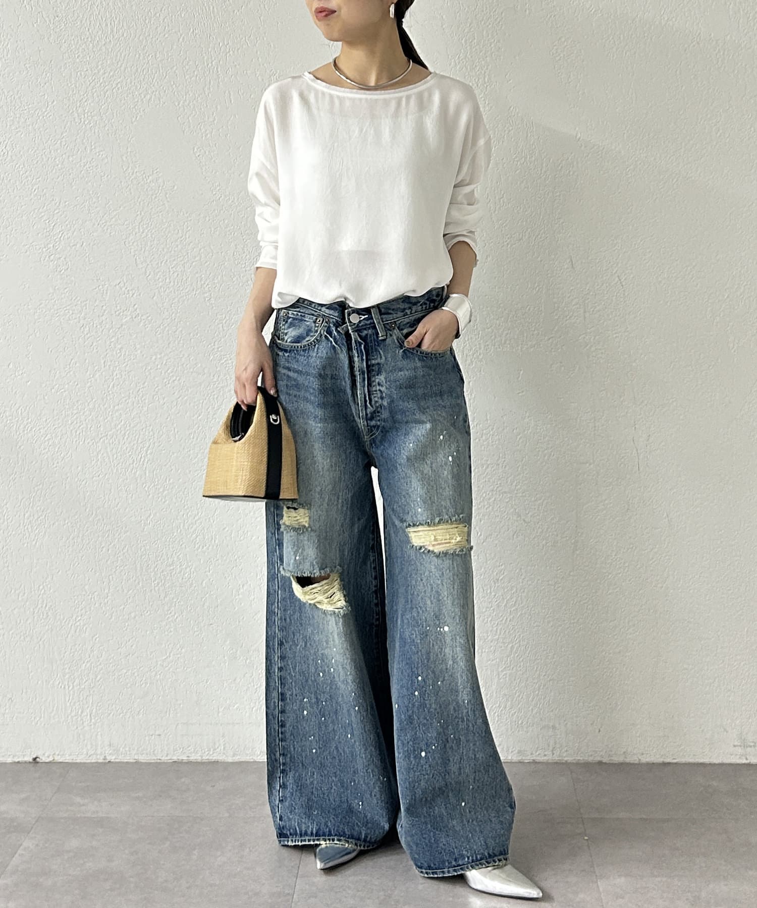 【ラウンジドレス】サテンブラウス　白　長袖 カットソー インナー 美品 サテンブラウス | LOUNGEDRESS(ラウンジドレス)レディース | PAL