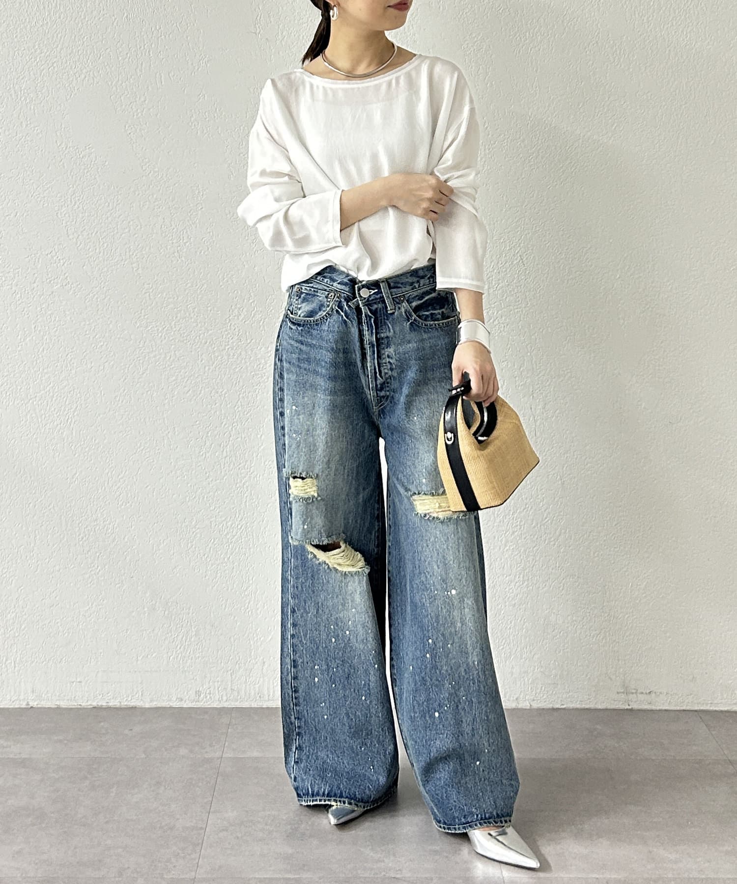 【ラウンジドレス】サテンブラウス　白　長袖 カットソー インナー 美品 サテンブラウス | LOUNGEDRESS(ラウンジドレス)レディース | PAL