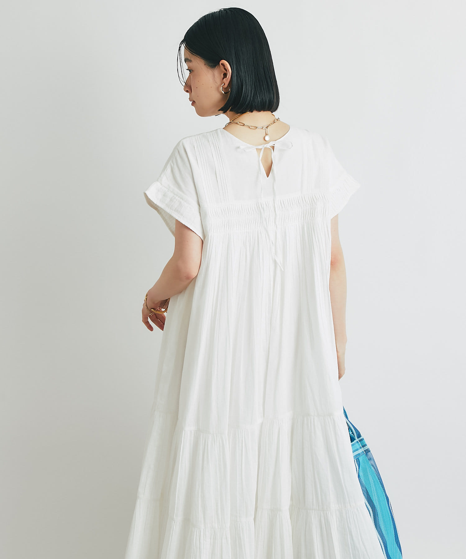 SEA NEW YORK インド製 コットンワンピース　ピンタック　ギャザー SEA NEW YORK インド製 コットンワンピース ピンタック ギャザー