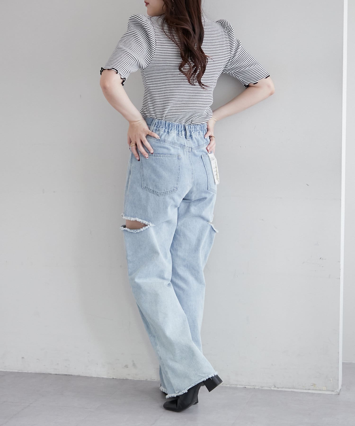 NICE CLAUP / OLIVE des OLIVE OUTLET(ナイスクラップ  / オリーブ デ オリーブ アウトレット) 【OUTLET限定】プチハイ配色メローテレコ半袖
