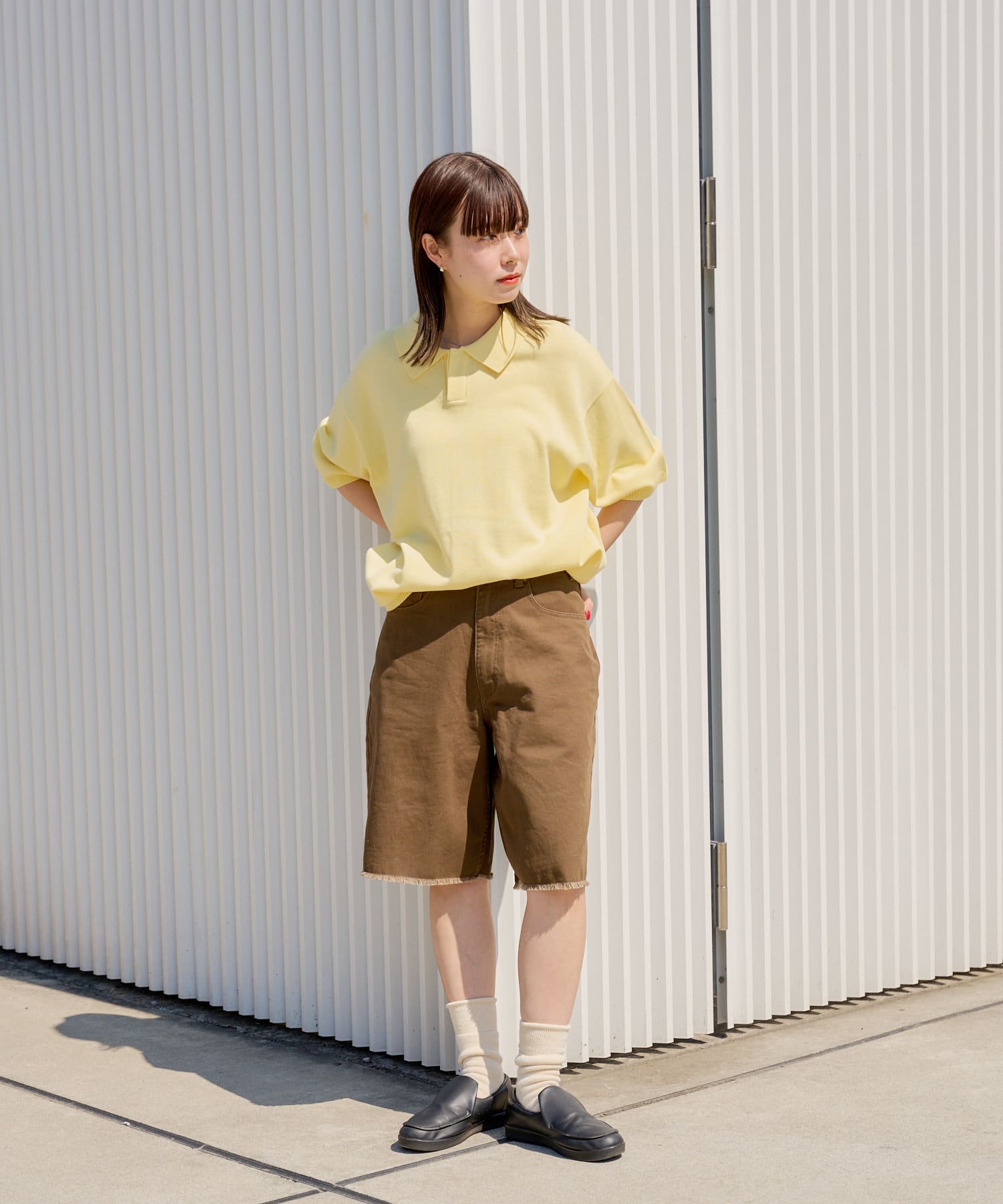 WHIMSIC/2サイズ展開】フェイデッドプロセシングツイルショート