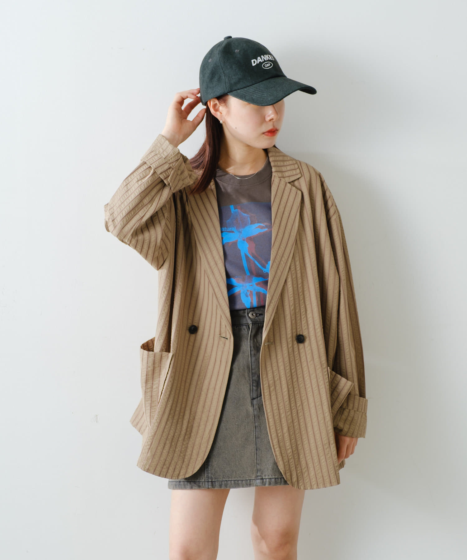 WHIMSIC/SETUP対応】シアサッカーストライプダブルジャケット