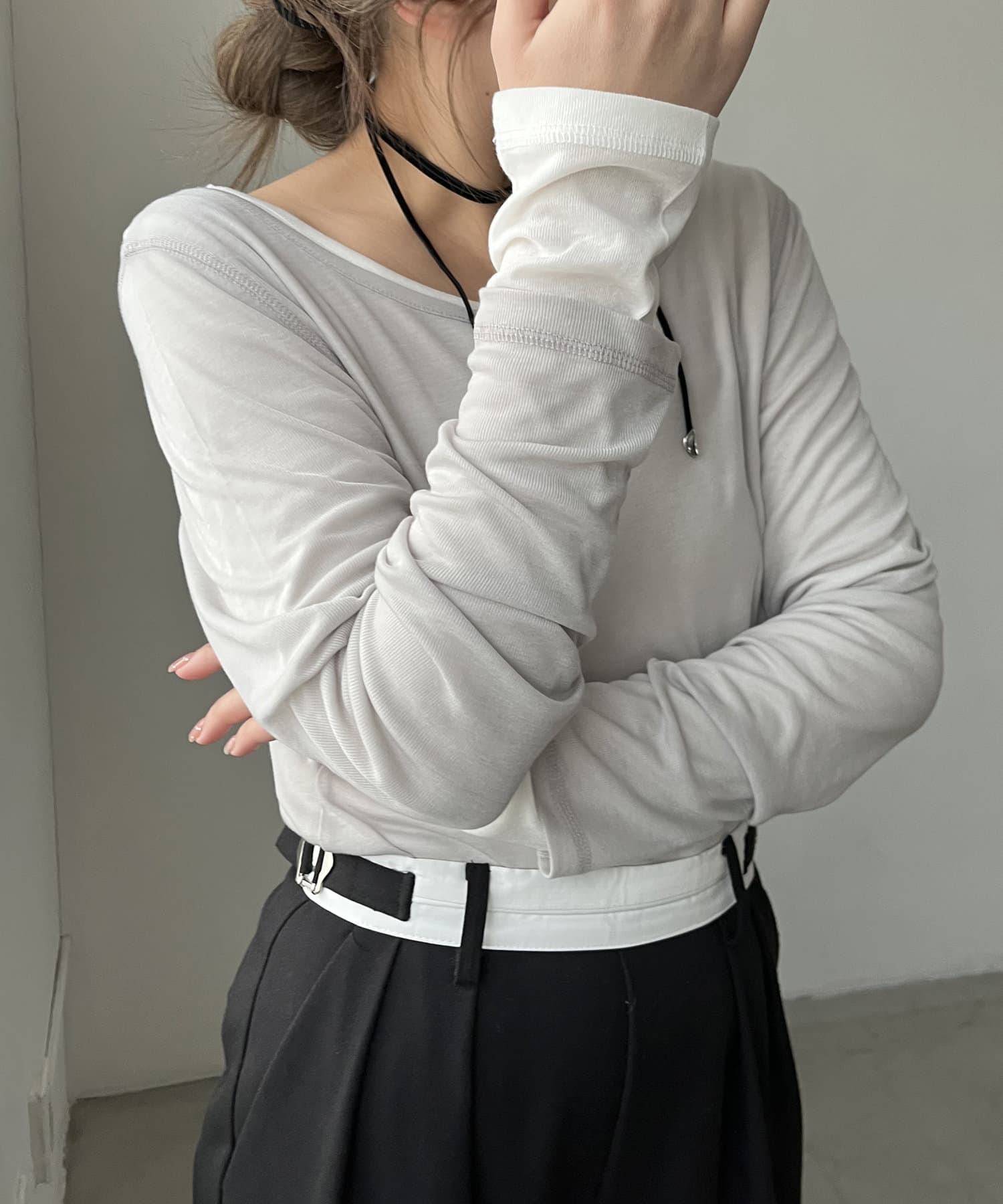 CAPRICIEUX LE'MAGE チョーカーボートネックロンT shio企画】チョーカーボートネックロンT | CAPRICIEUX LE'MAGE