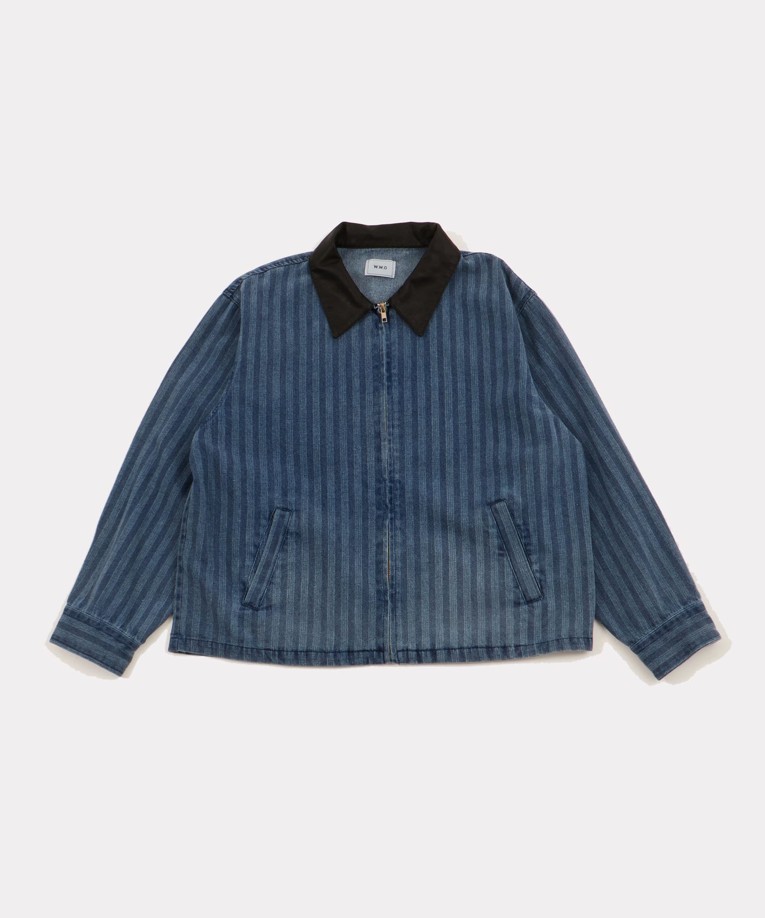 WHO’S WHO gallery(フーズフーギャラリー) 【セットアップ対応】ストライプデニム襟切替えジップジャケット