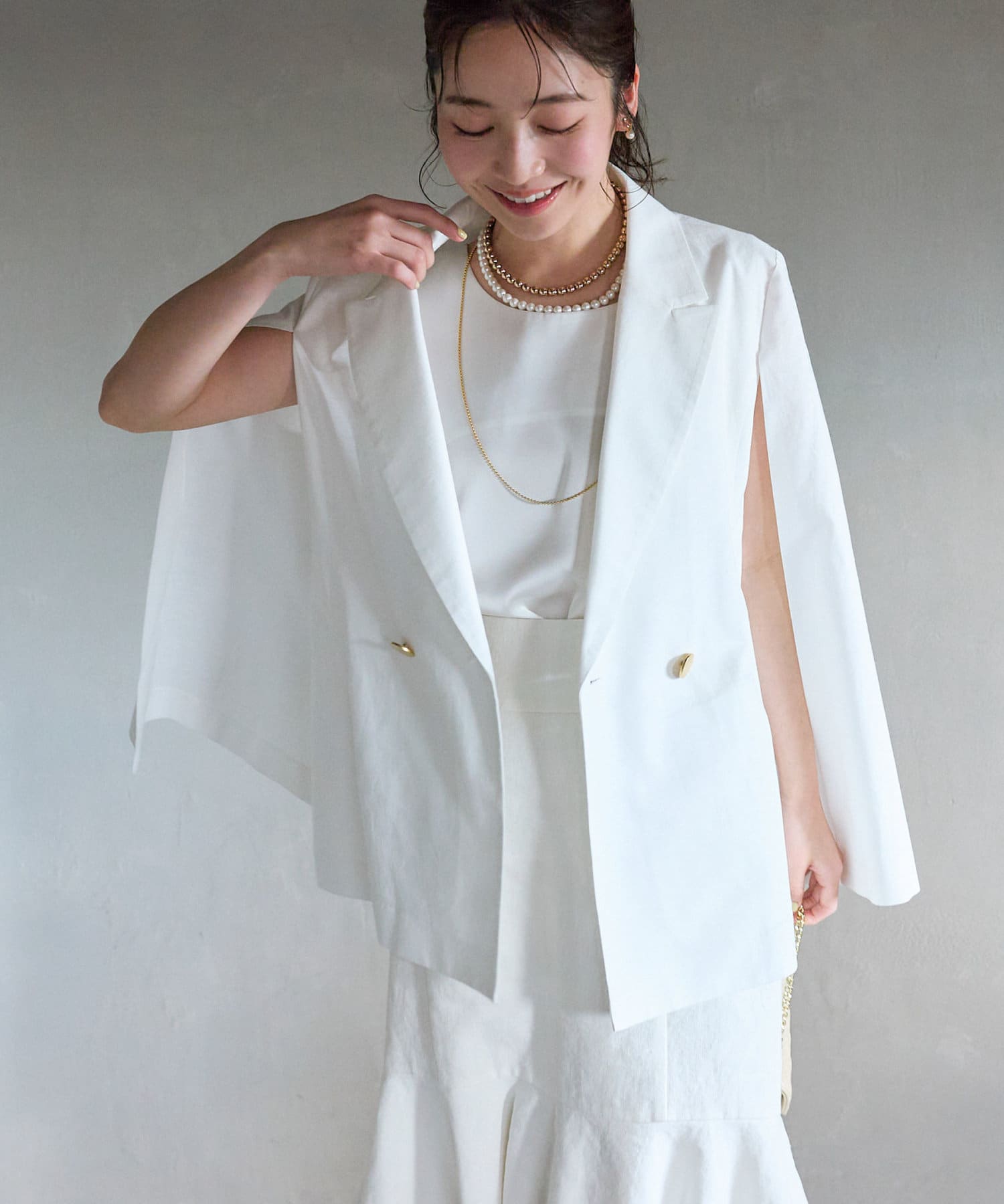 名品】コットン麻ケープ風ダブルジャケット | La boutique