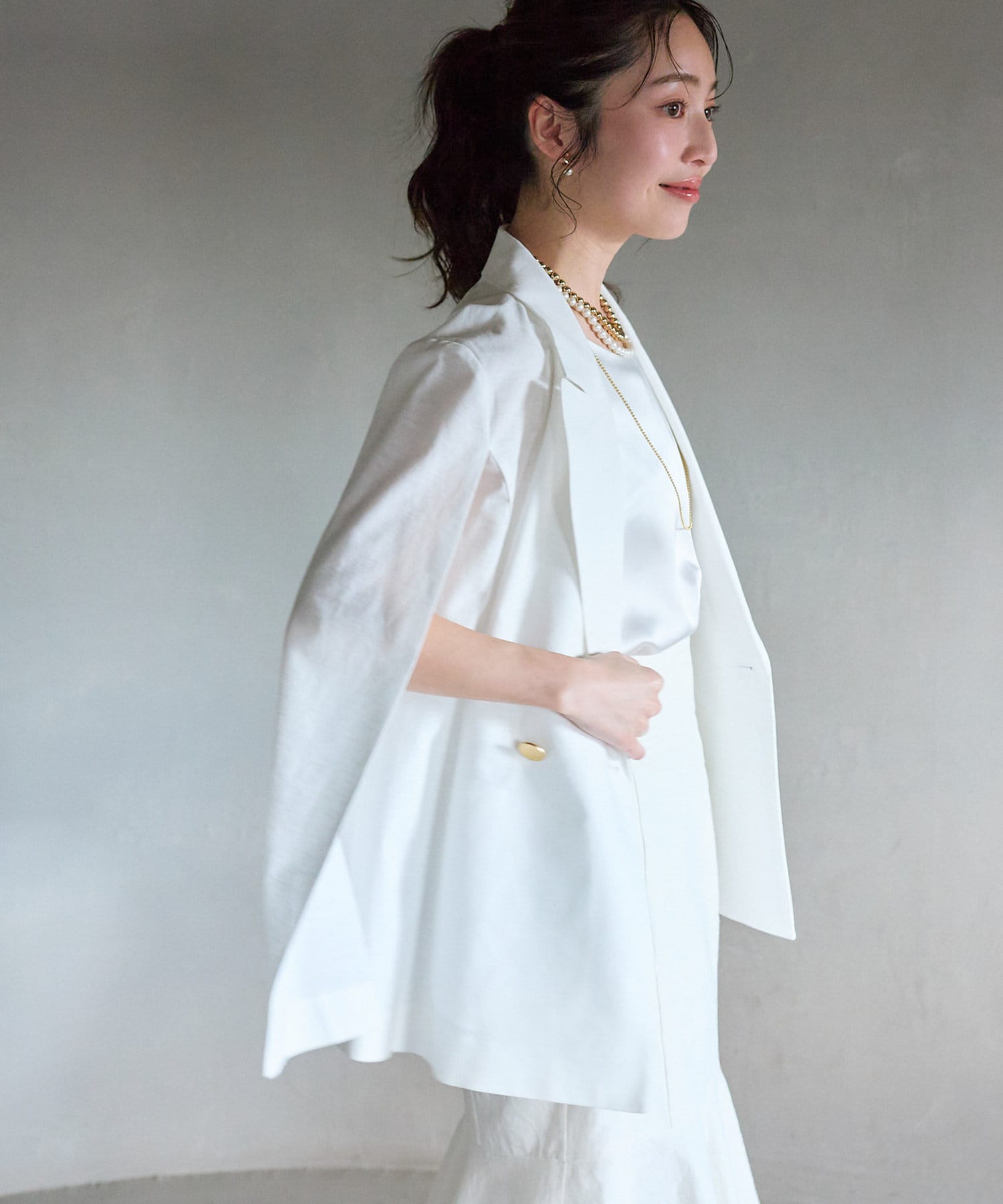 名品】コットン麻ケープ風ダブルジャケット | La boutique