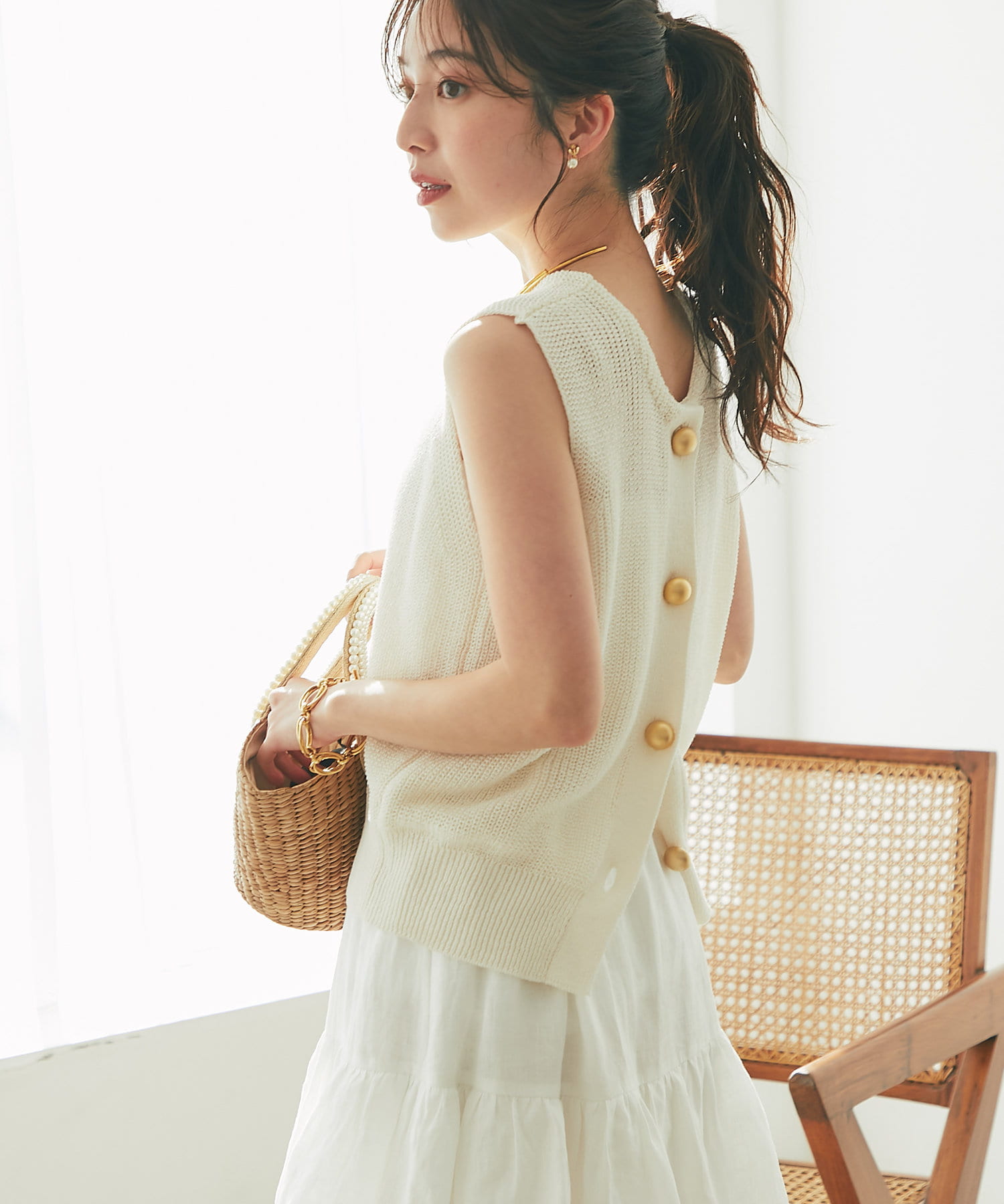 La boutique BonBon(ラブティックボンボン) 【お上品見え】コロコロボタンギマ前後2WAY片畦ベスト