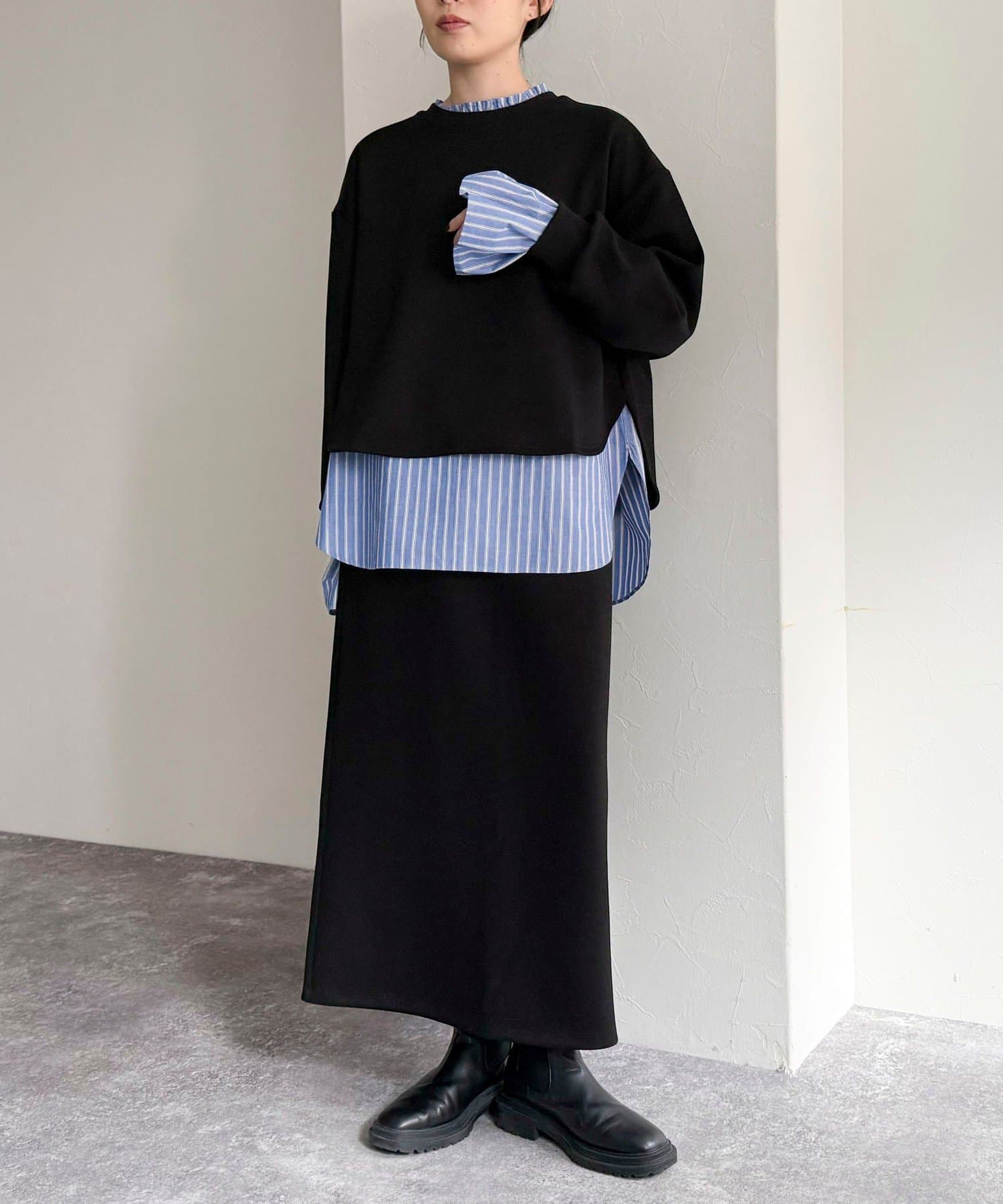ダンボールニット　セットアップ　ブラック　トレーナー　 スカート　秋冬　もちもち THREE FIFTY STANDARD 万能なダンボールニットのセットアップ