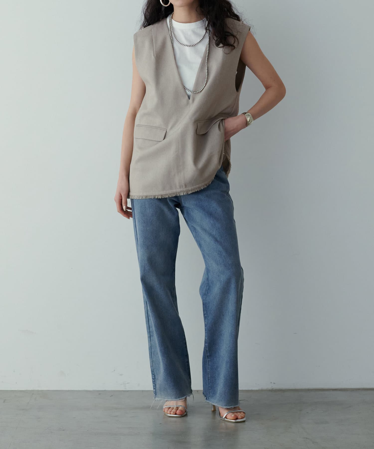 NICE CLAUP / OLIVE des OLIVE OUTLET(ナイスクラップ  / オリーブ デ オリーブ アウトレット) 【LARUTA】ピグメントクルーネックノースリT