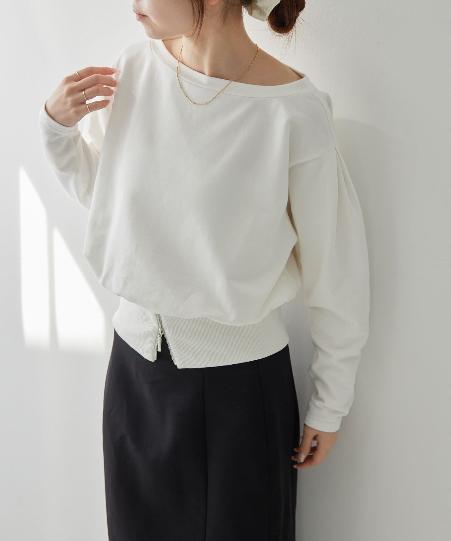 tシャツ ボートネックウエストジップカットソー（IF-223） レディース ボートネックウエストジップカットソー（IF-223） | gemeil