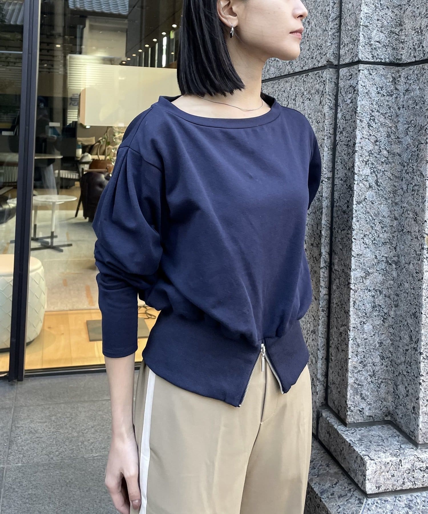 gemeil(ジェムイル) ボートネックウエストジップカットソー（IF-223）