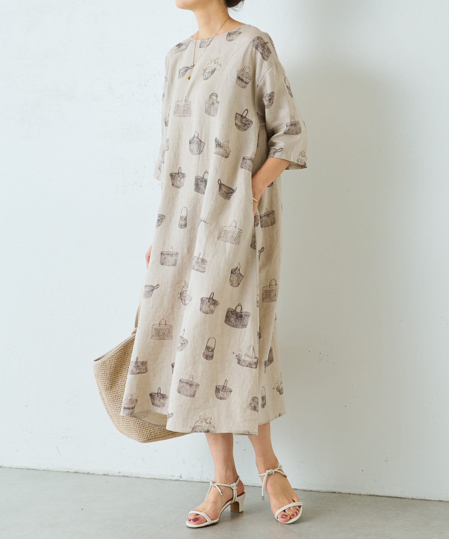 BEARDSLEY(ビアズリー) レディース 《広島・WEB限定》かご柄前後ワンピース ベージュ