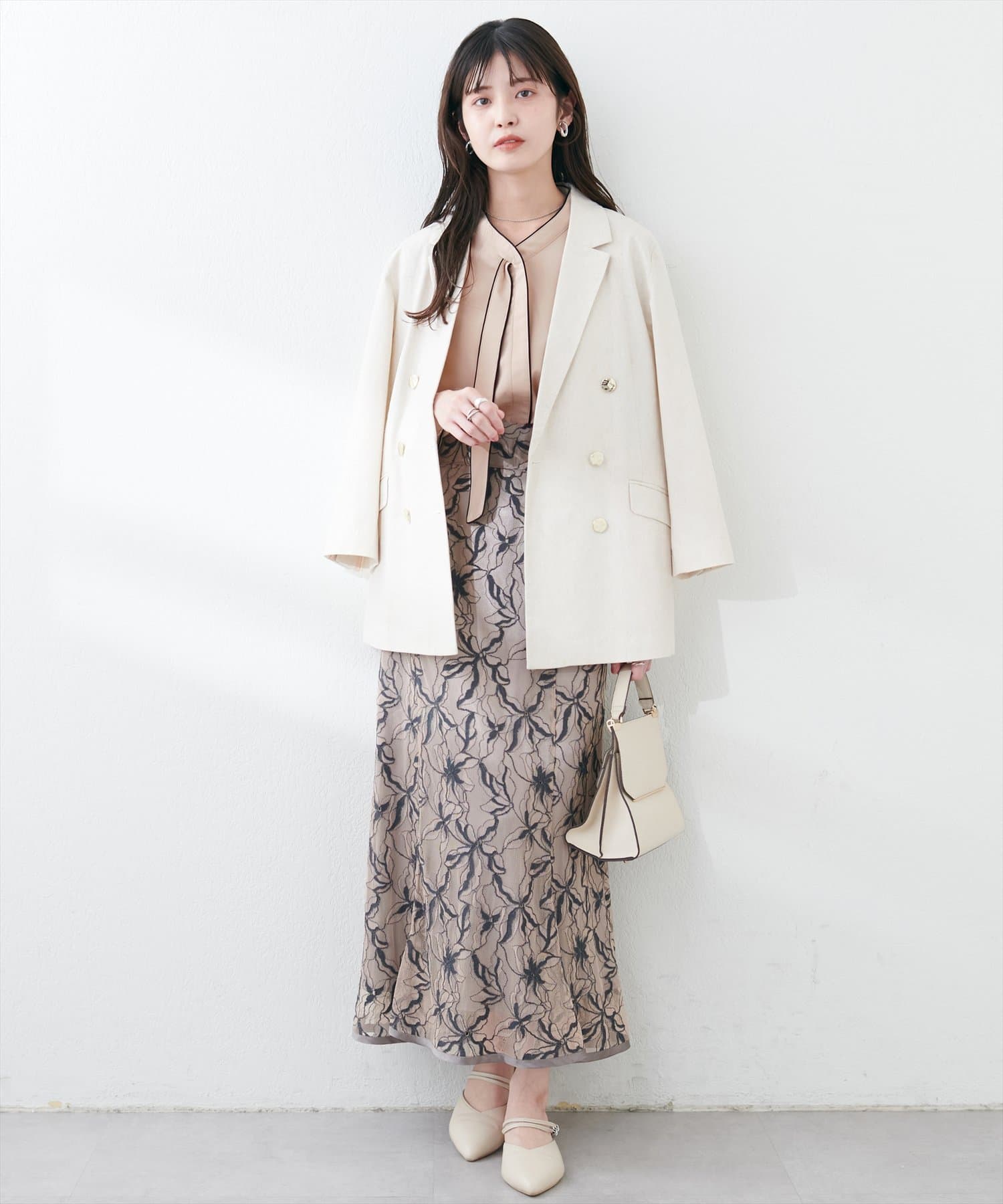 ねじり配色ボウタイ7分袖ブラウス | natural couture(ナチュラル