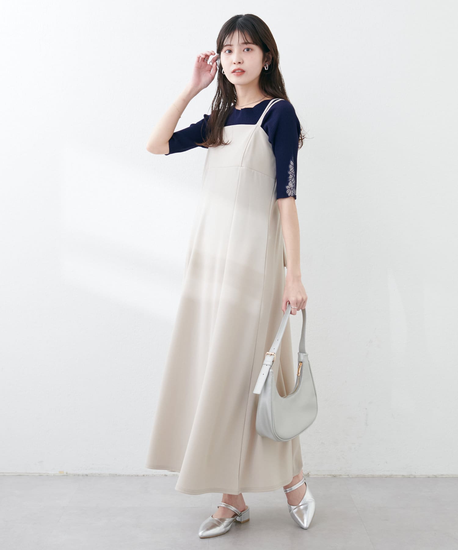 natural couture(ナチュラルクチュール) 袖口フラワー刺繍リブニット