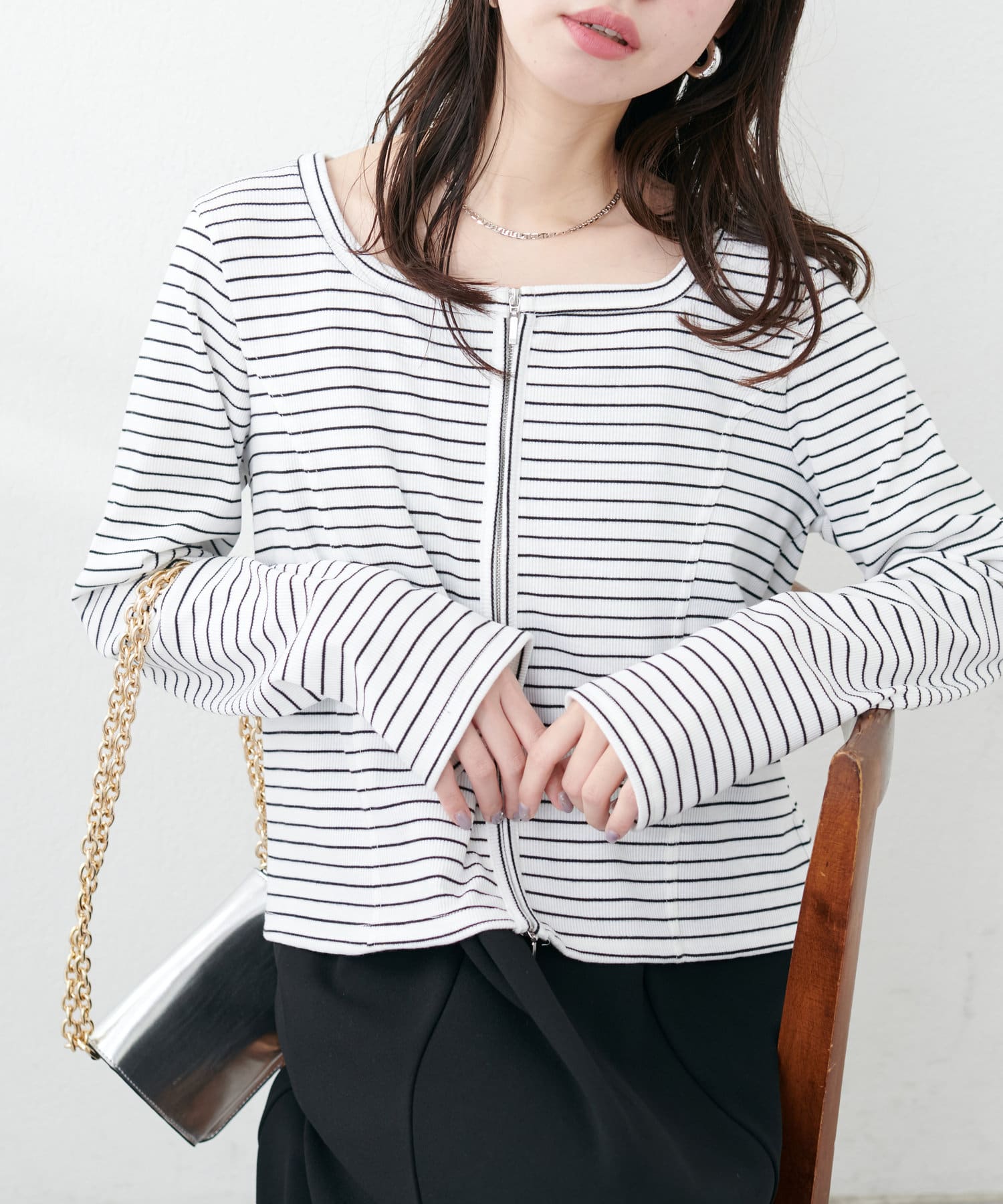 natural couture(ナチュラルクチュール) 【WEB限定】ファスナーあきカットカーディガン