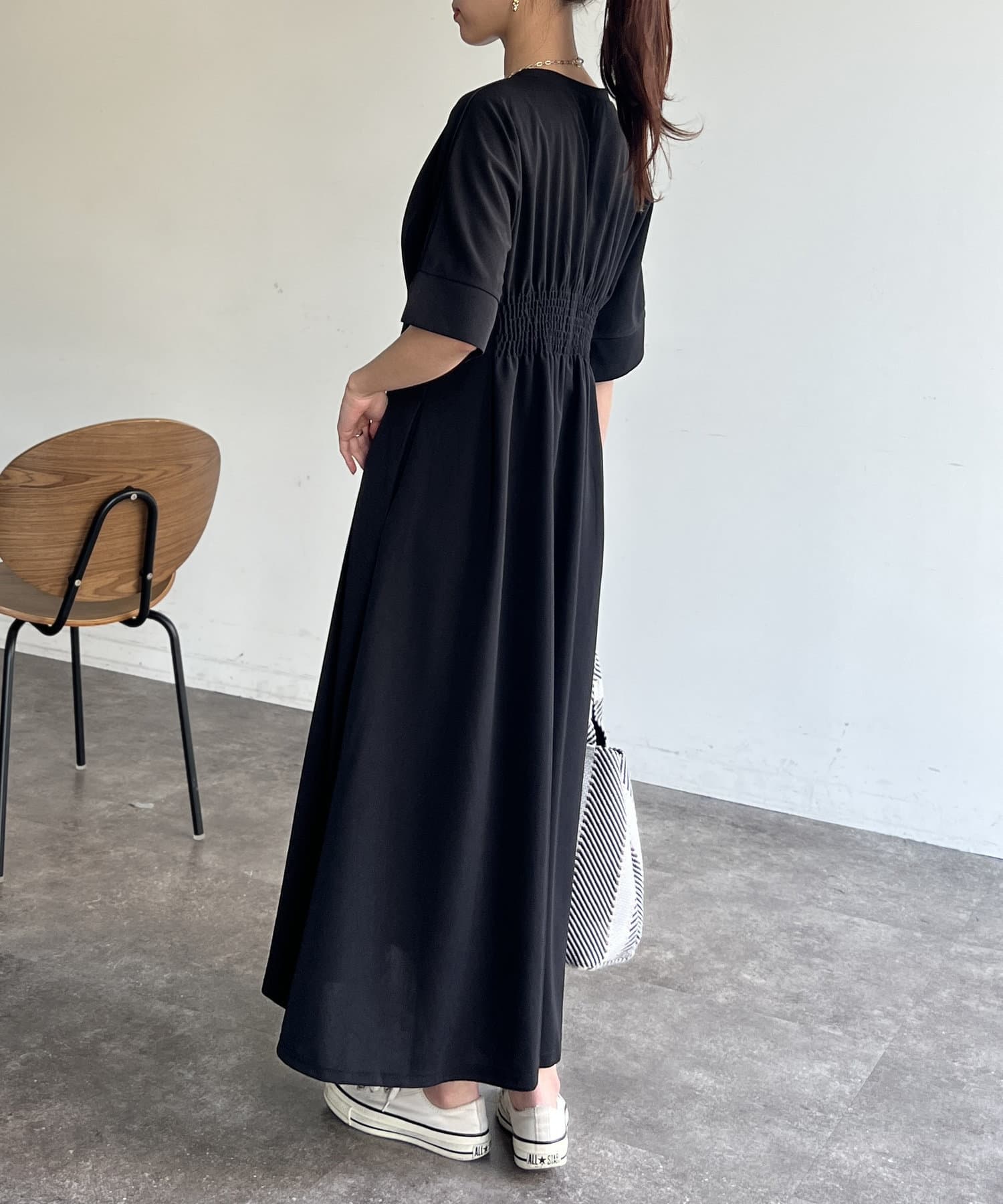 Chez toi(シェトワ) ウエストタック半袖カットワンピース