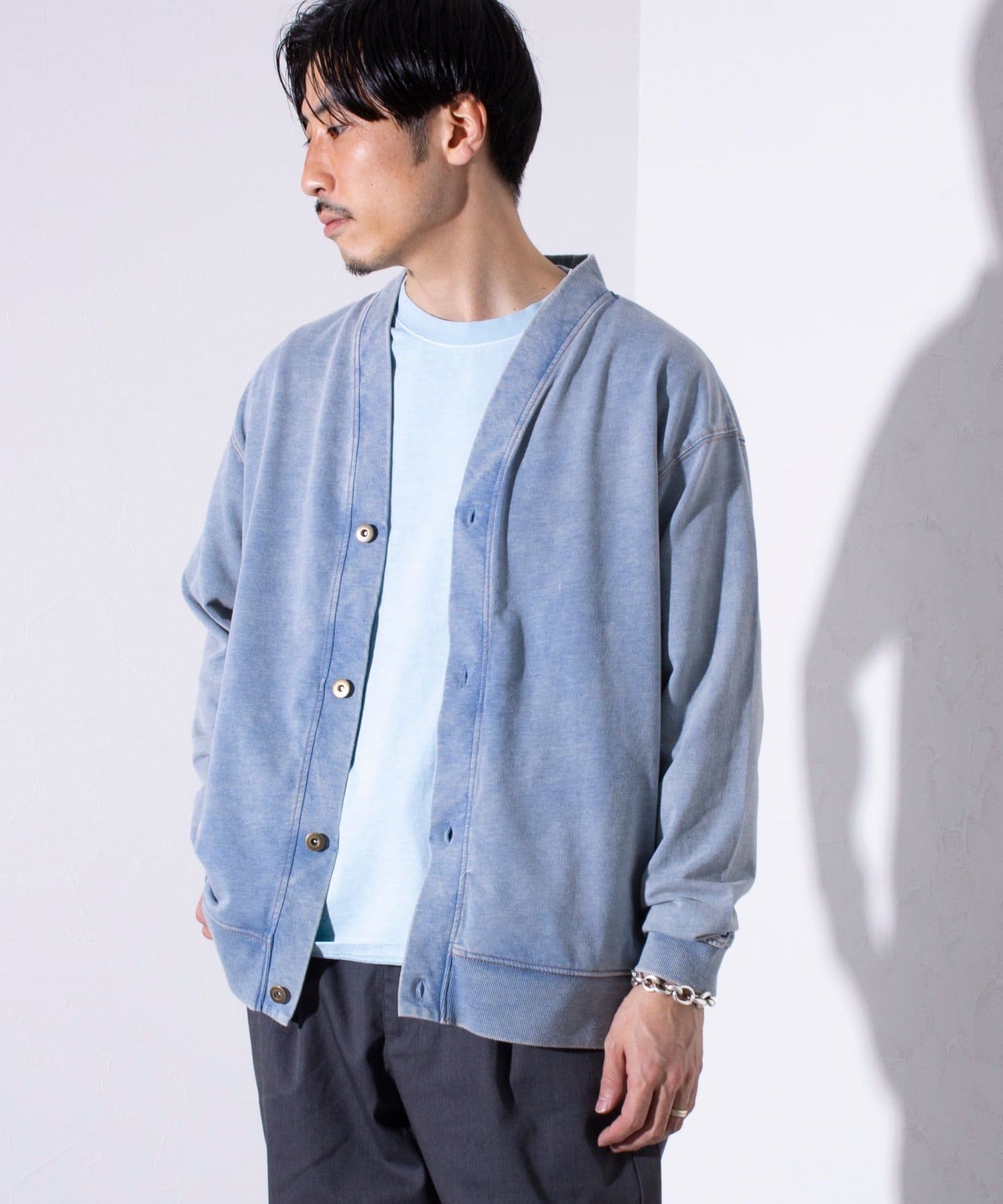 GLOSTER】ステッチ配色 デニムカーディガン Vネックカーディガン