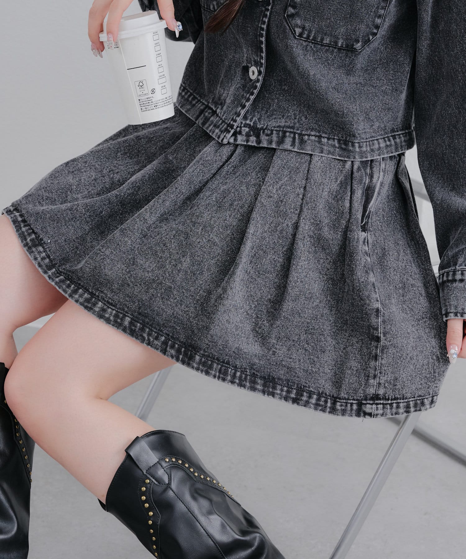 春の新作】【OUTLET限定】デニムベルト付きプリーツミニスカート