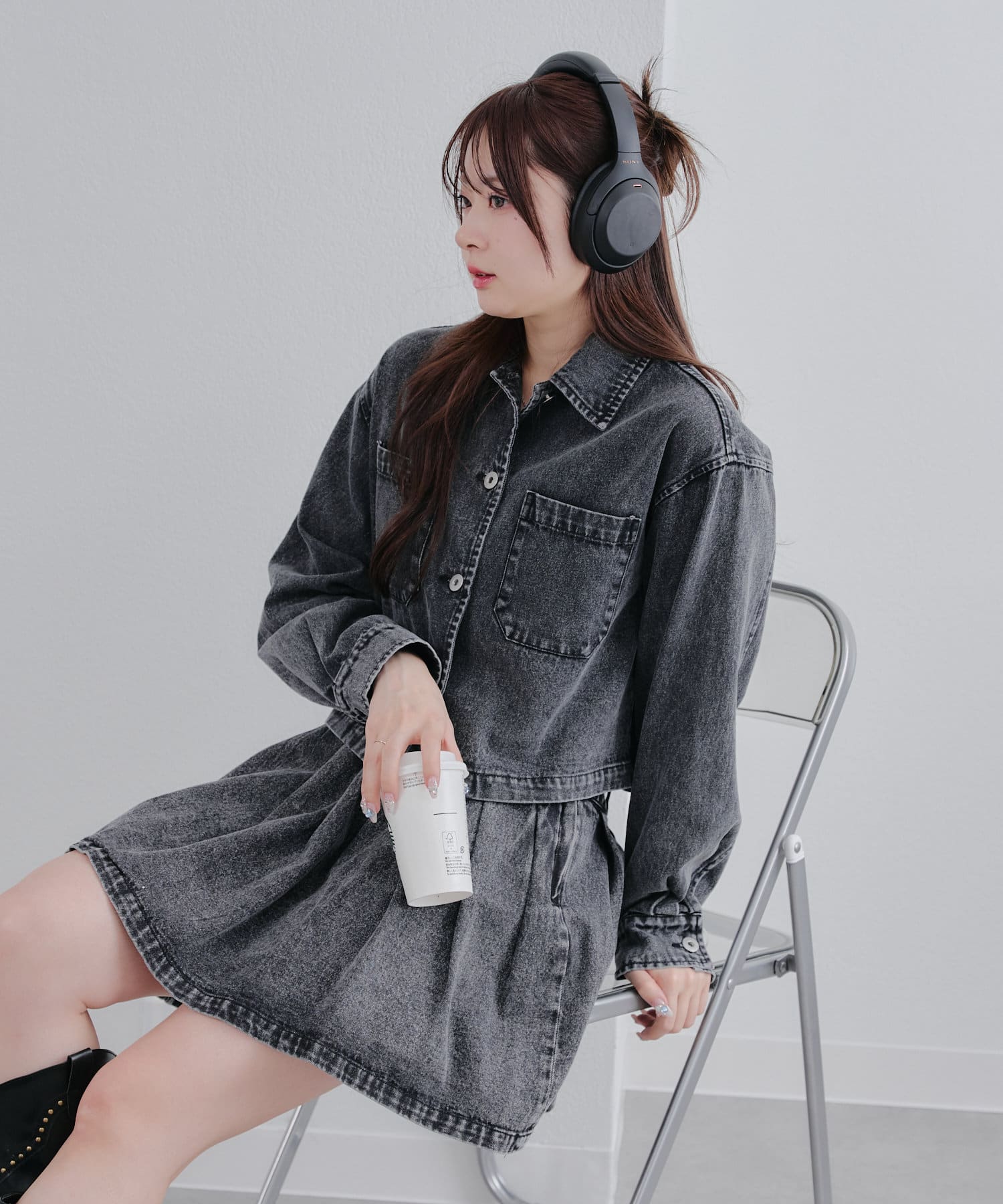 NICE CLAUP / OLIVE des OLIVE OUTLET(ナイスクラップ / オリーブ デ オリーブ アウトレット) レディース 【春の新作】【OUTLET限定】デニムショートジャケット ブラック