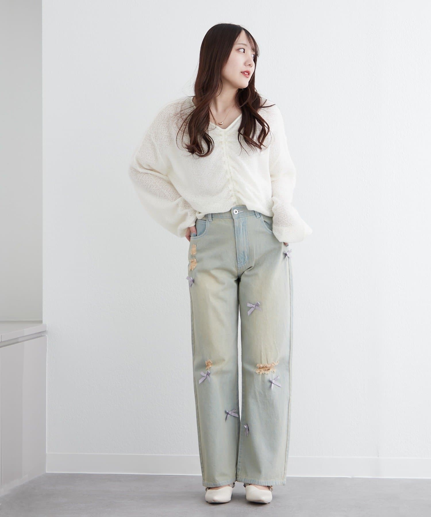 NICE CLAUP / OLIVE des OLIVE OUTLET(ナイスクラップ  / オリーブ デ オリーブ アウトレット) 【春の新作】デニム花パッチワークパンツ
