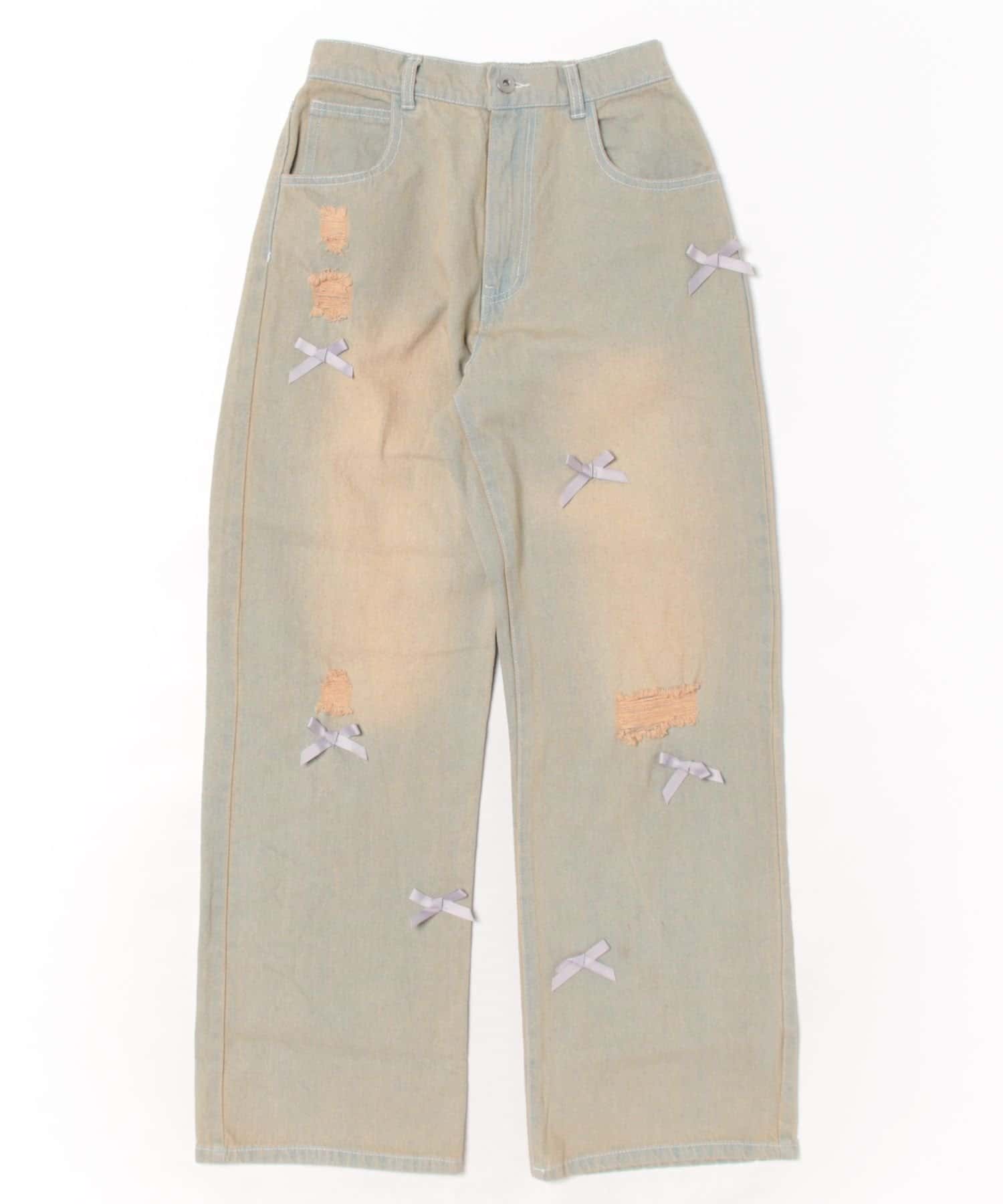 NICE CLAUP / OLIVE des OLIVE OUTLET(ナイスクラップ  / オリーブ デ オリーブ アウトレット) 【春の新作】デニム花パッチワークパンツ
