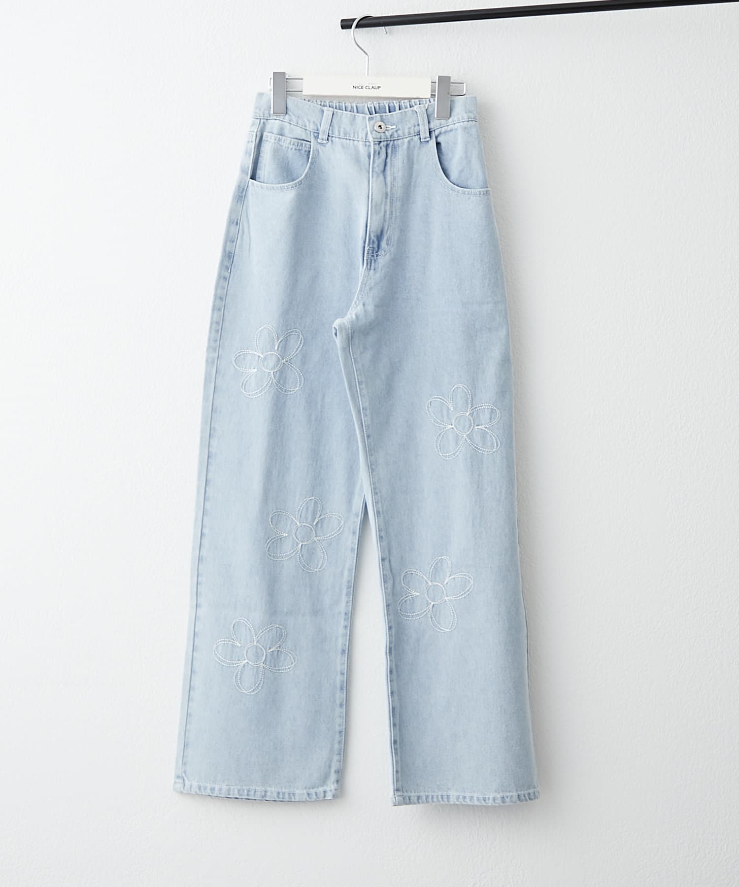 【2025SS　ANOTHER BRANCH OLIVE des OLIVE】■Design・お花のパッチワークとリボン×ダメージのアソートデニムパンツ・うしろゴムで履き心地抜群♪・シンプルなデニムパ