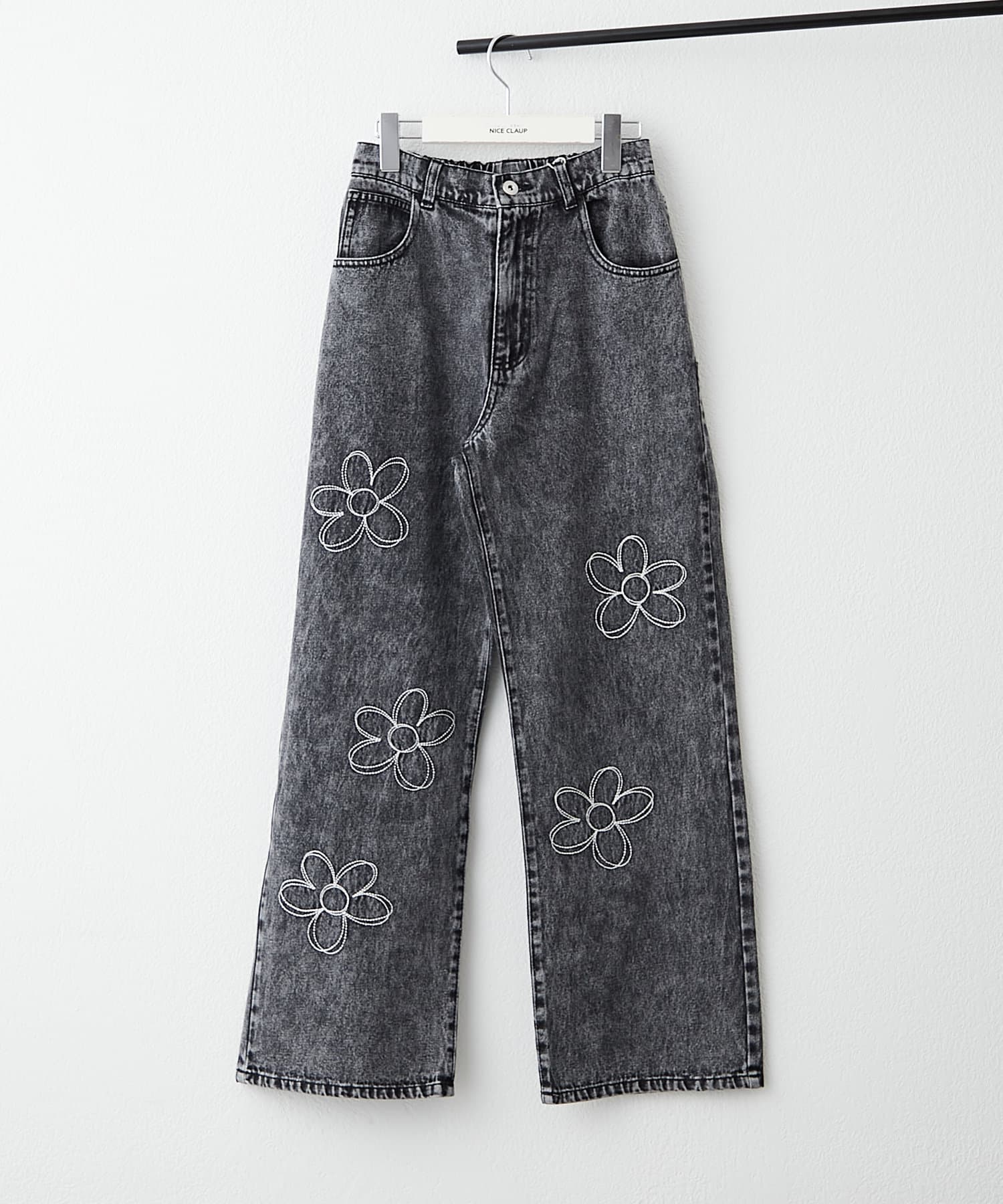 【2025SS　ANOTHER BRANCH OLIVE des OLIVE】■Design・お花のパッチワークとリボン×ダメージのアソートデニムパンツ・うしろゴムで履き心地抜群♪・シンプルなデニムパ