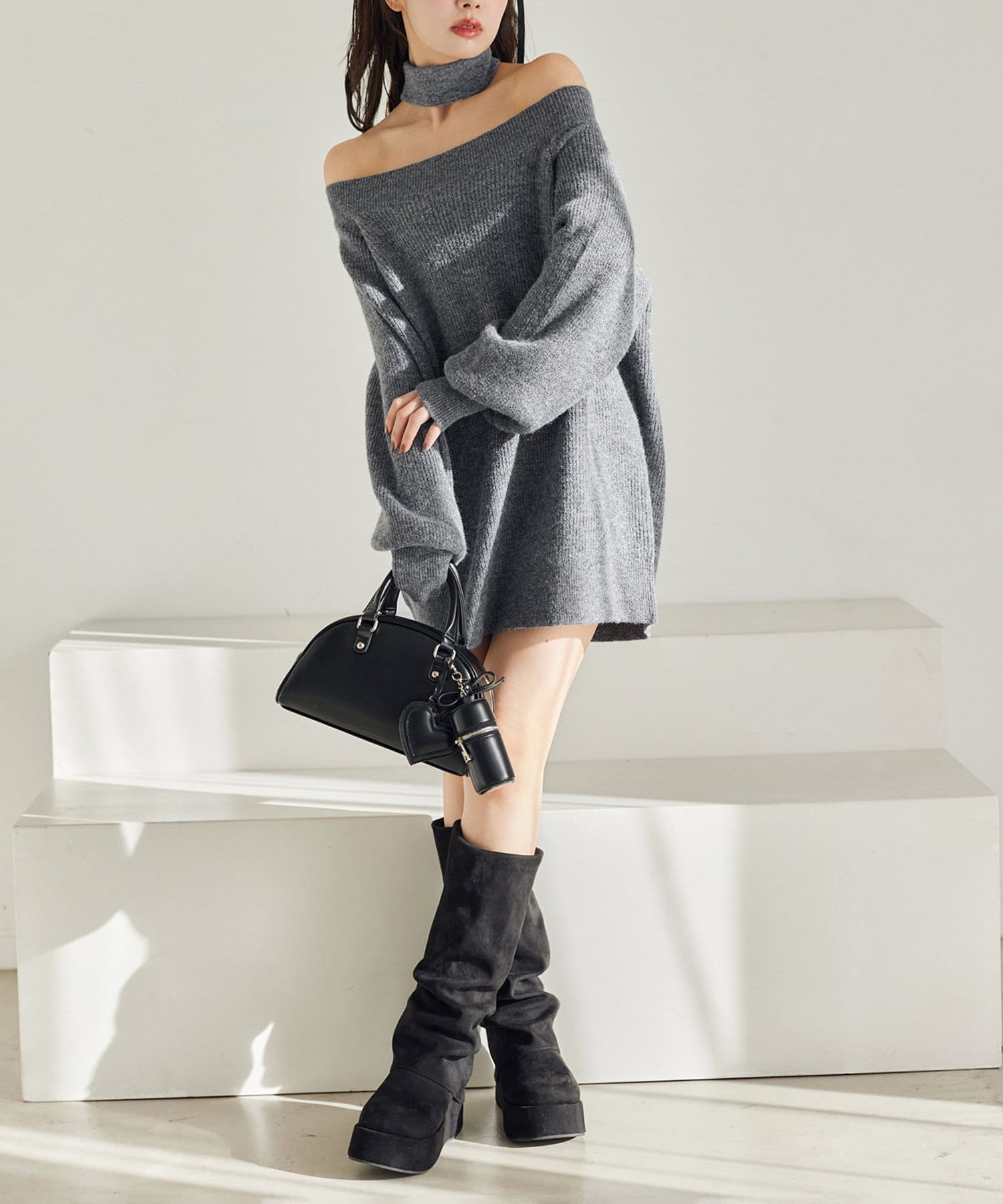 NICE CLAUP / OLIVE des OLIVE OUTLET(ナイスクラップ  / オリーブ デ オリーブ アウトレット) 【one after another】チョーカー付きニットミニワンピース