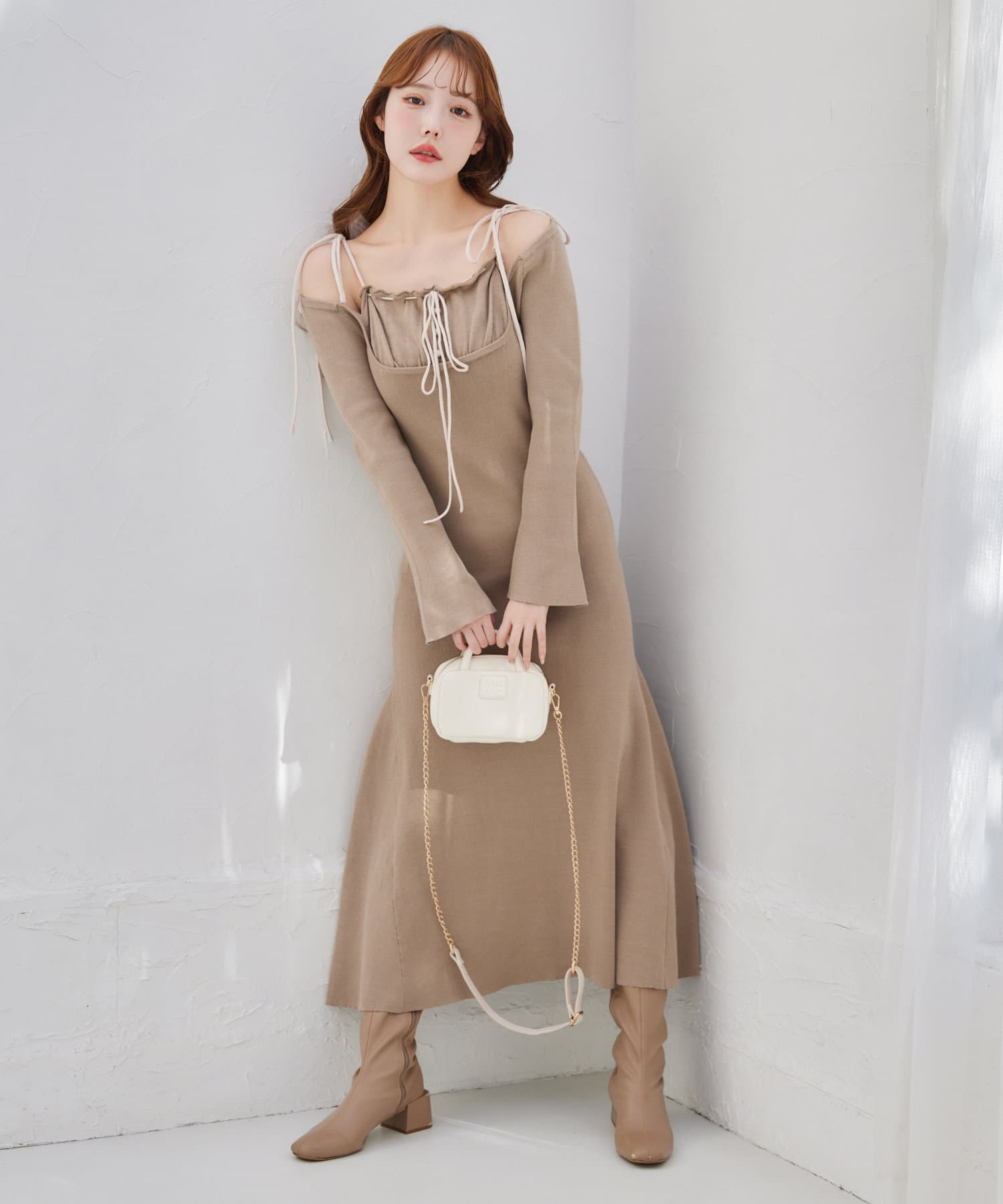 one after another NICE CLAUP(ワンアフターアナザー ナイスクラップ) 【推し活collection】肩リボン配色ワンピース