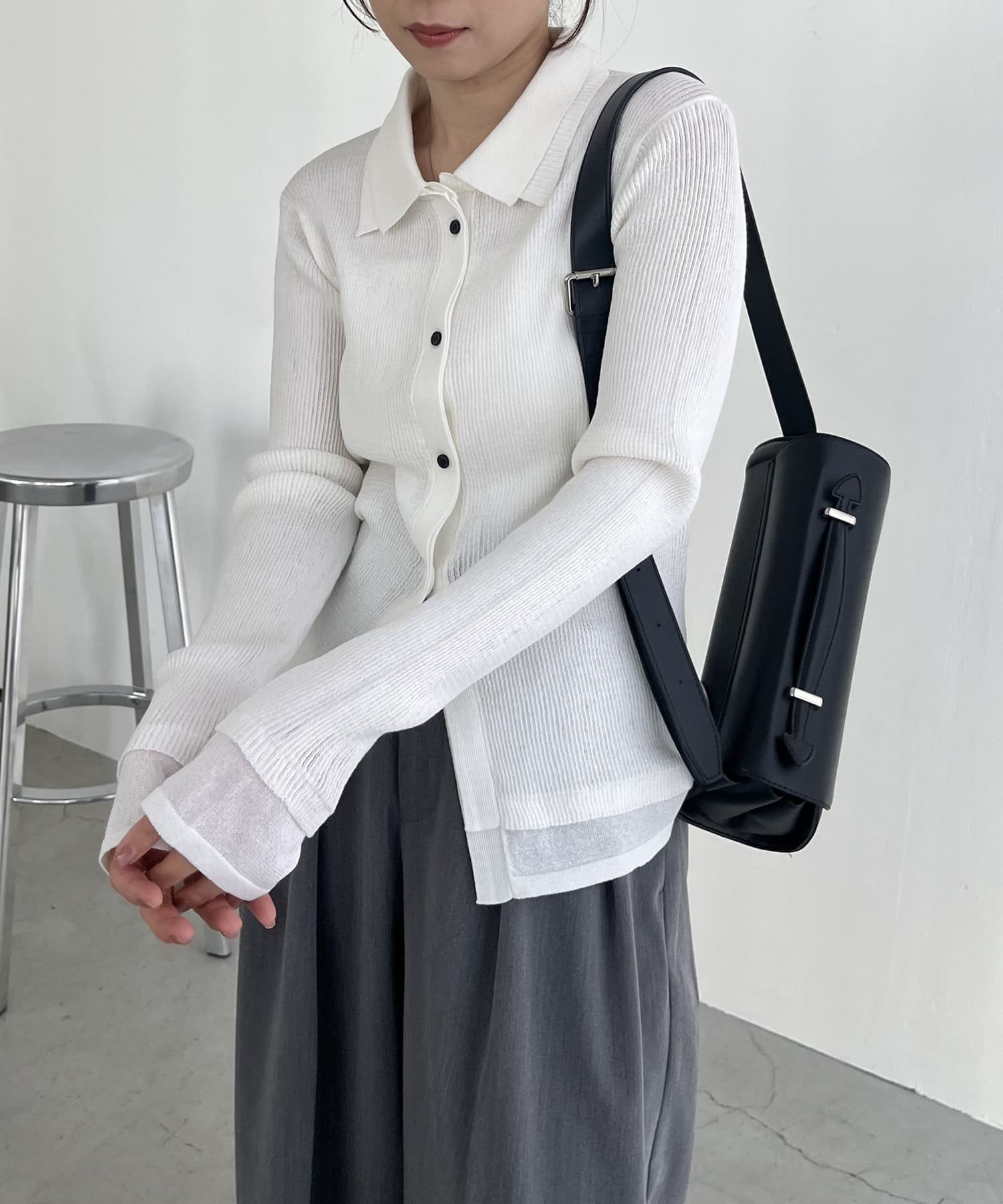 再値下げ】2重襟リブカーディガン ブラック レマージュ - メルカリ