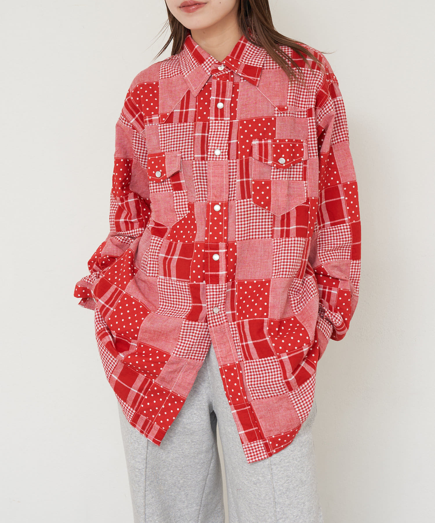 CIAOPANIC(チャオパニック) レディース 【 South2 West8 / サウス２ ウエスト８ 】WESTERN SHIRT － MULTI DOT PATCHWORK レッド