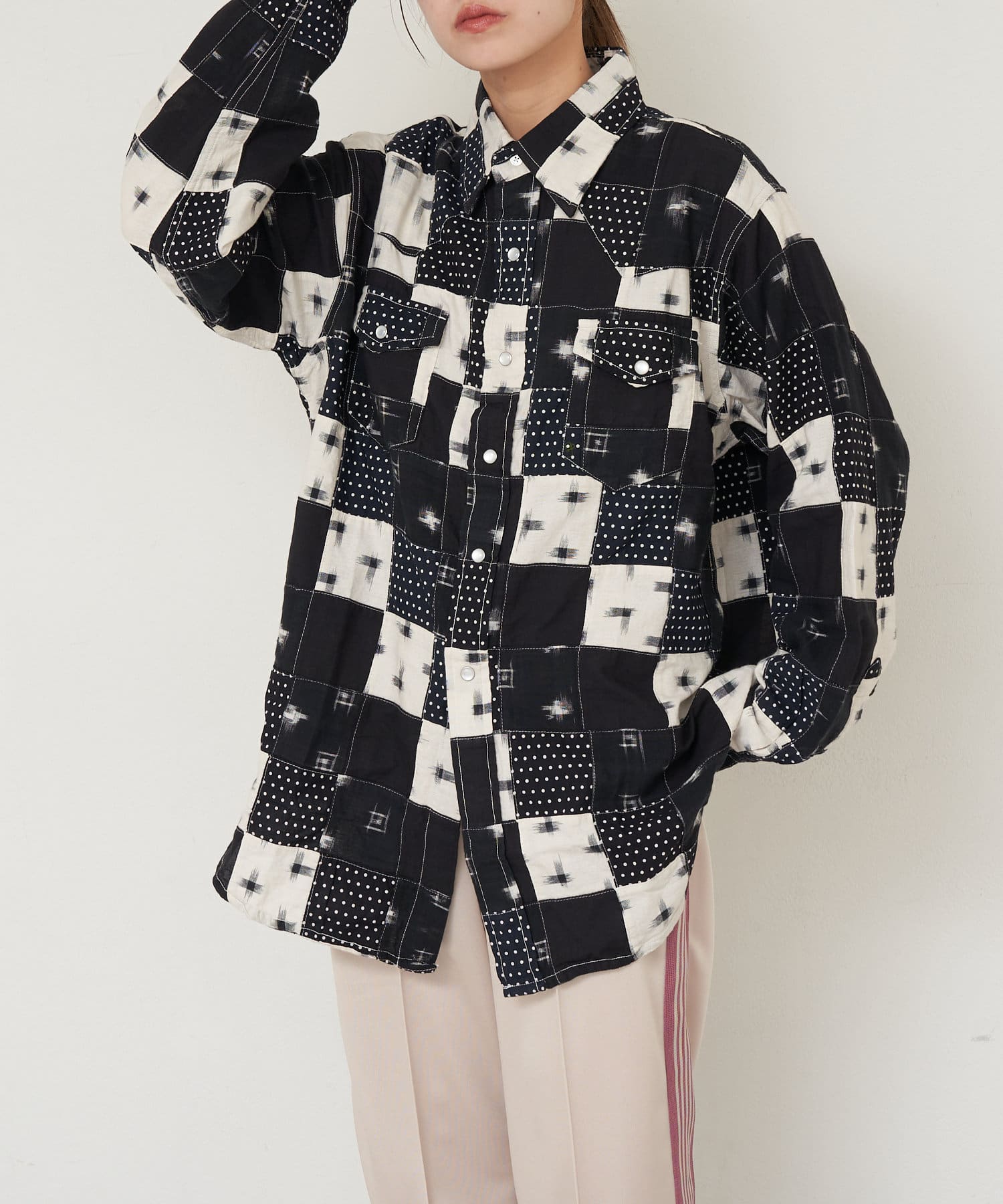 CIAOPANIC(チャオパニック) レディース 【 South2 West8 / サウス２ ウエスト８ 】WESTERN SHIRT － MULTI DOT PATCHWORK ブラック