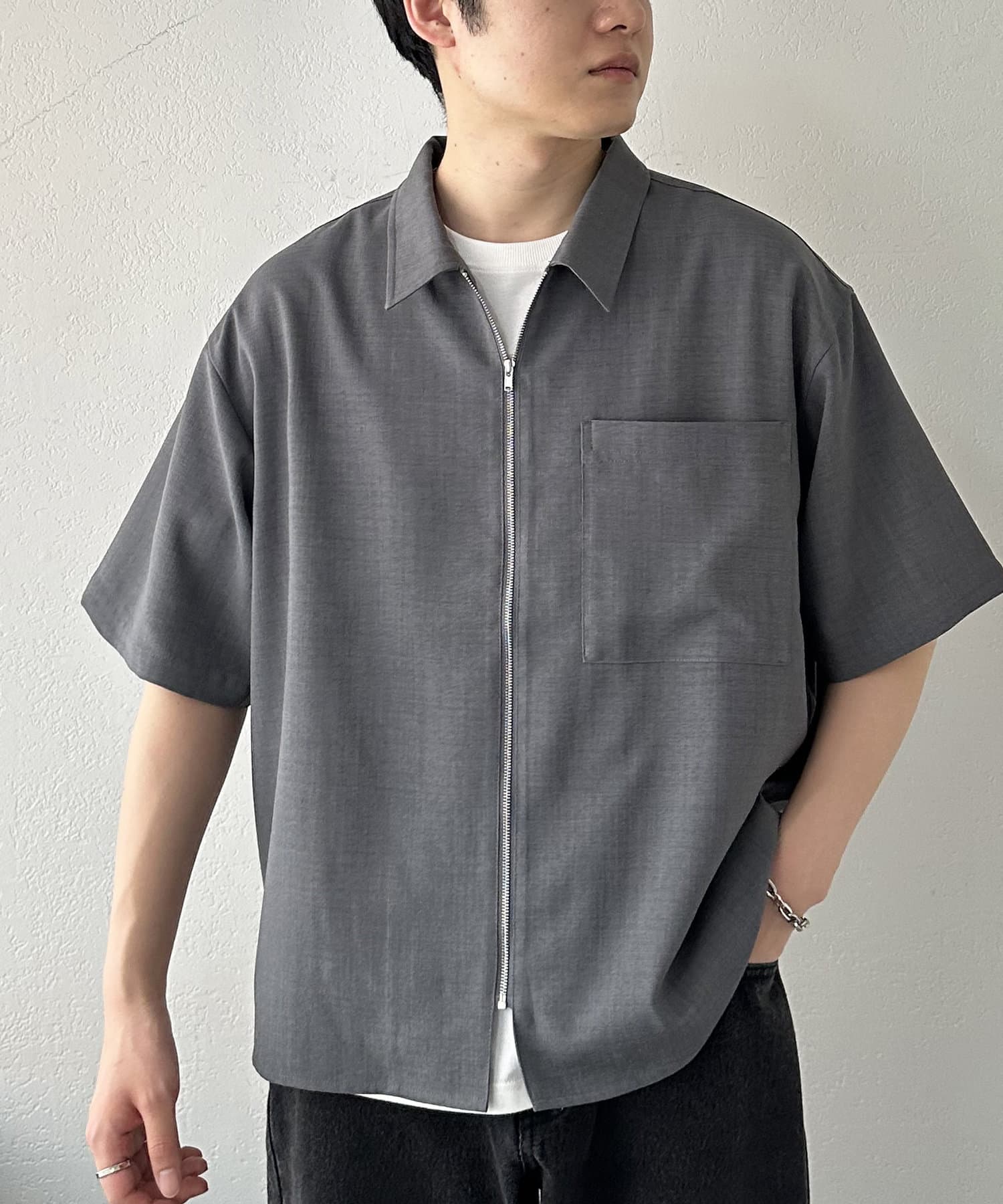 Discort テックリネン半袖シャツ ライトグレー 新品☆DISCOAT テックリネン半袖シャツジャケット ライトグレー