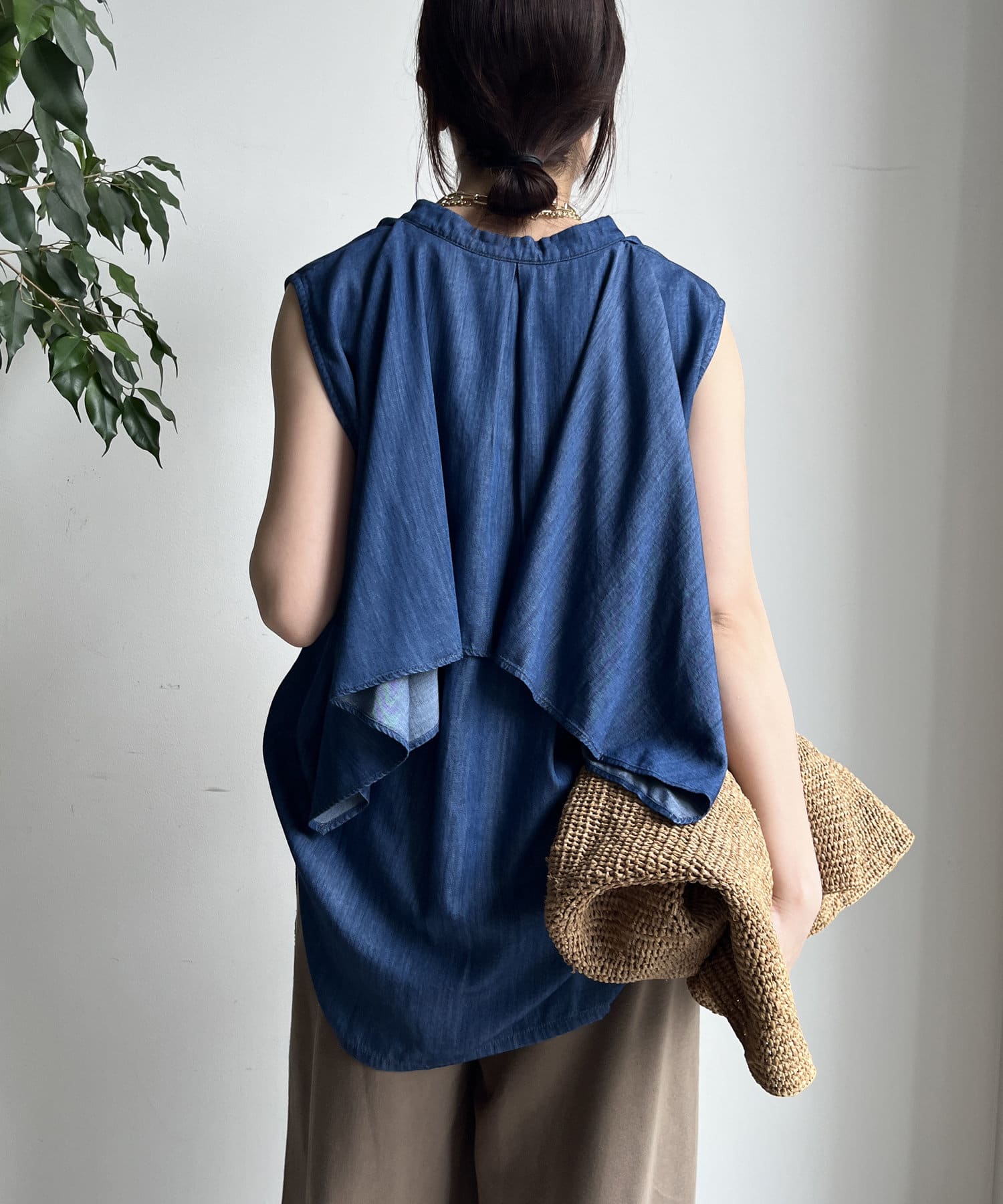 DOUDOU(ドゥドゥ) 【WEB限定】コットンレーヨンフリルデニムシャツ