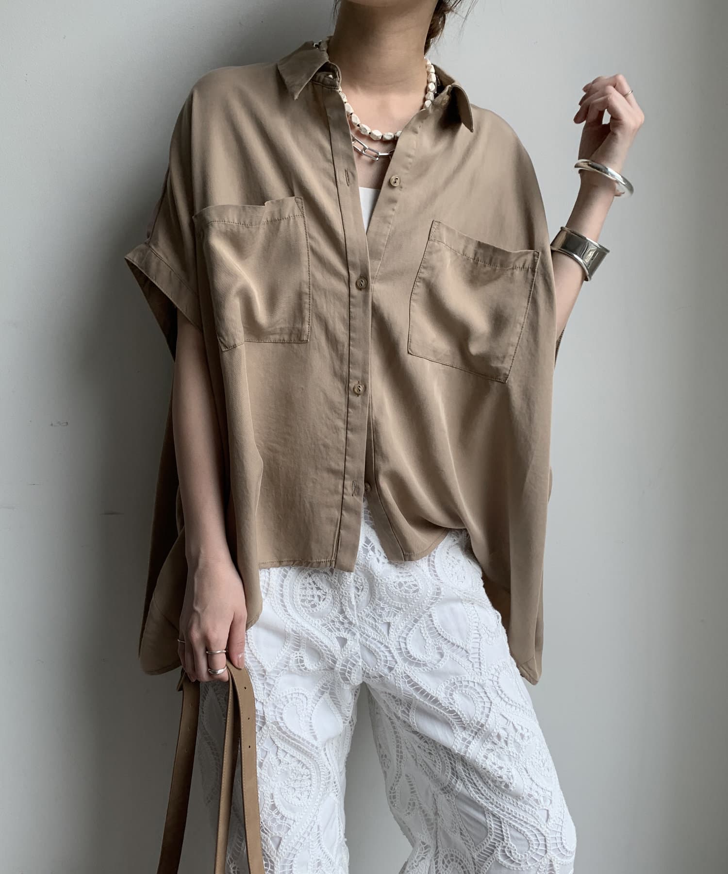 DOUDOU(ドゥドゥ) 【WEB限定】リヨセル×ジョーゼット切替シャツ
