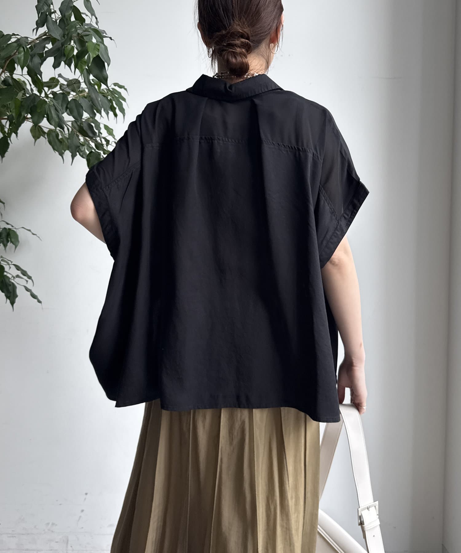 DOUDOU(ドゥドゥ) 【WEB限定】リヨセル×ジョーゼット切替シャツ