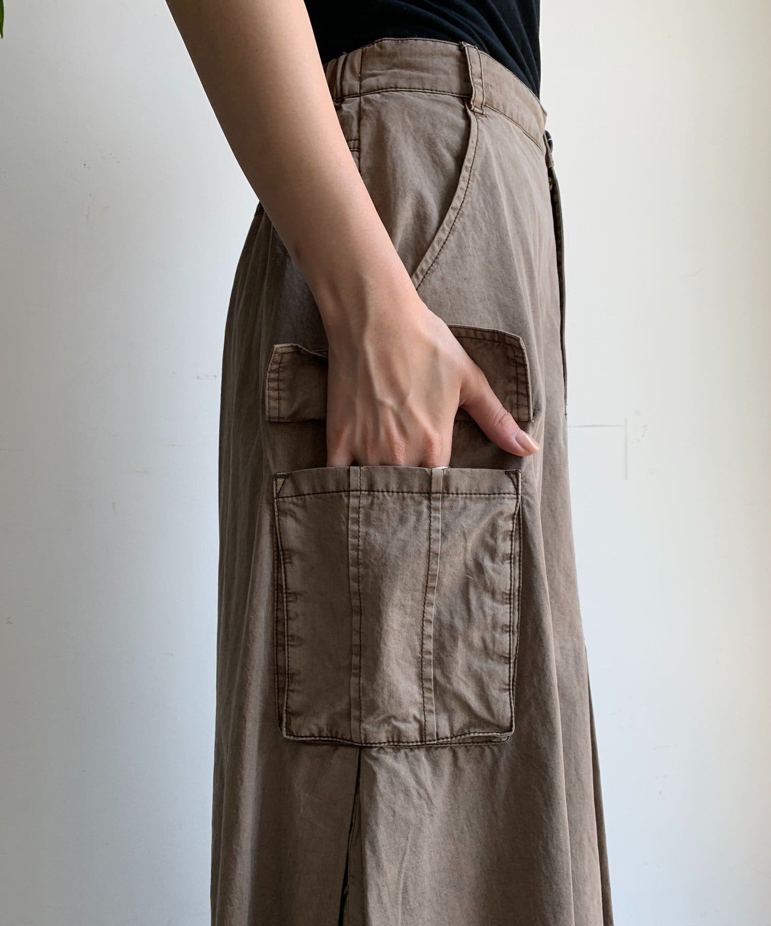 DOUDOU(ドゥドゥ) 綿リヨセルピグメント加工カーゴスカート