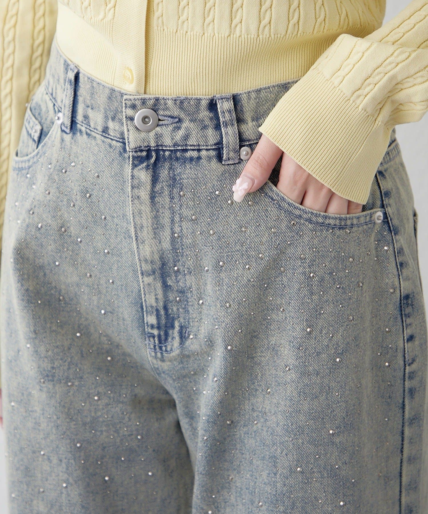 NICE CLAUP / OLIVE des OLIVE OUTLET(ナイスクラップ  / オリーブ デ オリーブ アウトレット) 【RMAF】ストーン付デニムパンツ