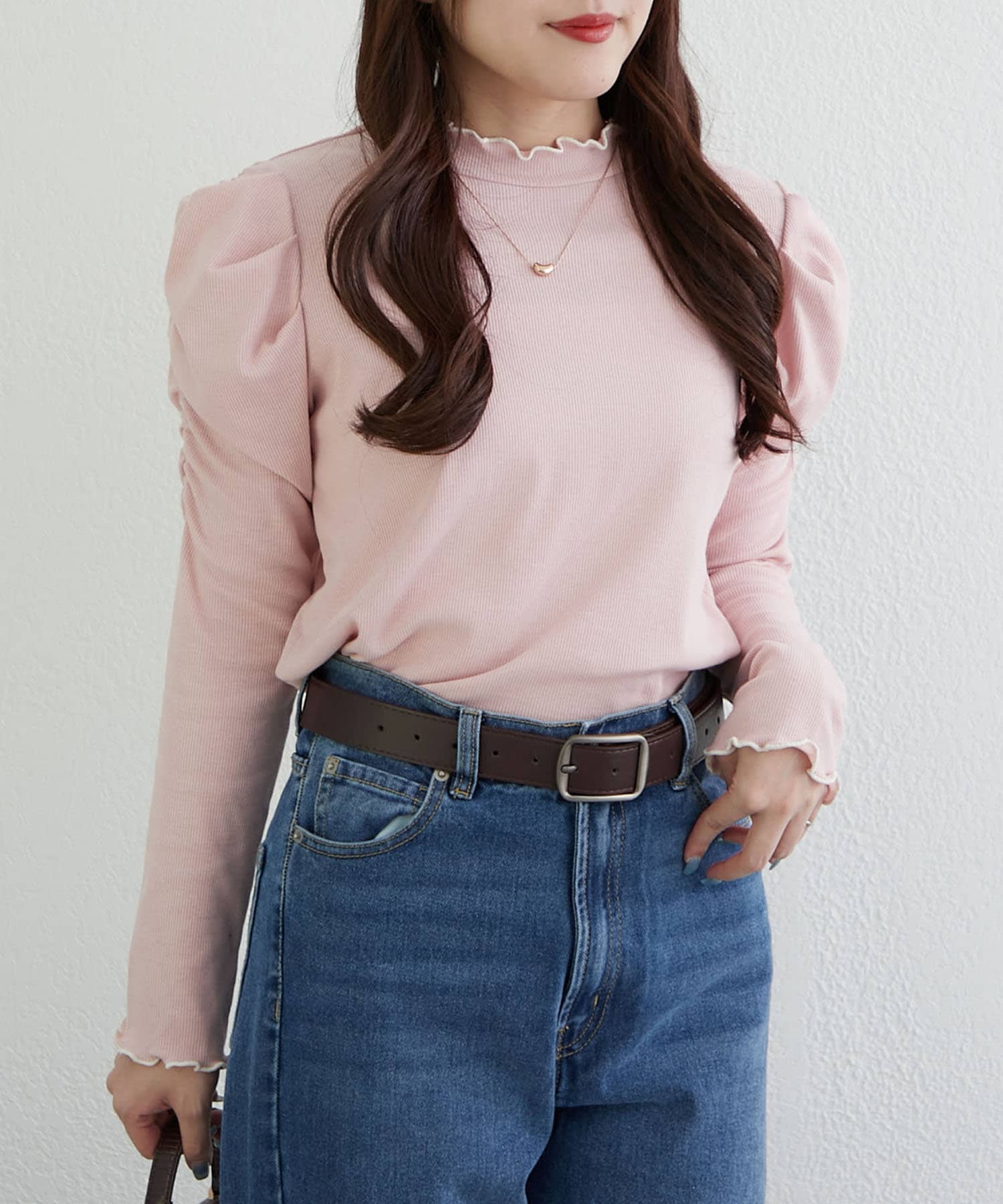 NICE CLAUP / OLIVE des OLIVE OUTLET(ナイスクラップ  / オリーブ デ オリーブ アウトレット) 【春の新作】配色メローパワショルリブトップス