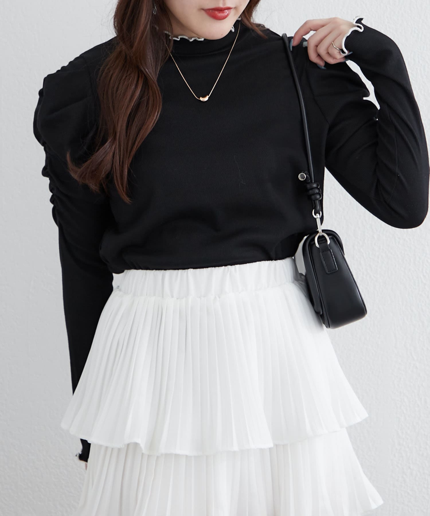 NICE CLAUP / OLIVE des OLIVE OUTLET(ナイスクラップ  / オリーブ デ オリーブ アウトレット) 【春の新作】配色メローパワショルリブトップス