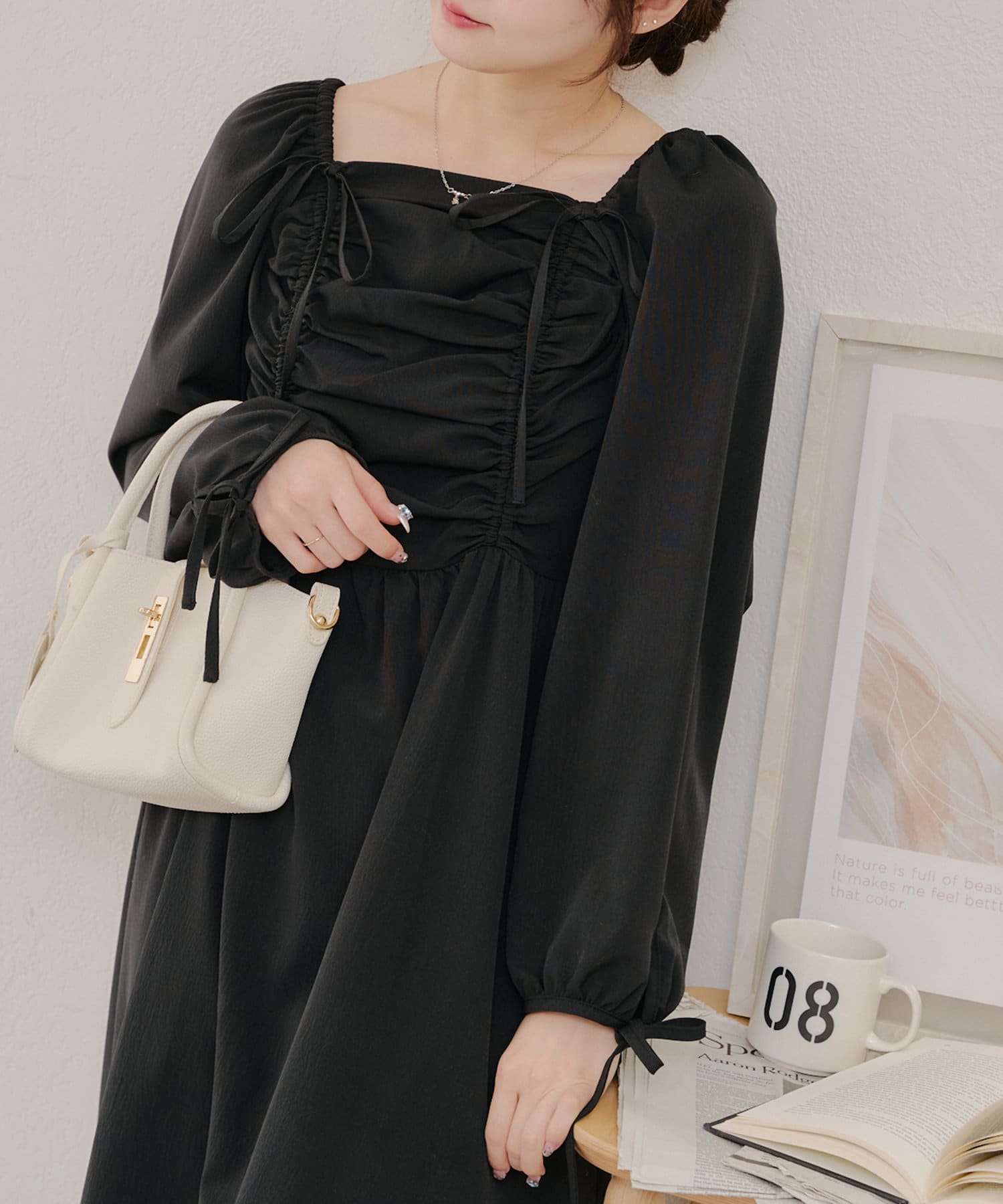 NICE CLAUP / OLIVE des OLIVE OUTLET(ナイスクラップ  / オリーブ デ オリーブ アウトレット) 【一枚でコーデが決まる】ドロストワンピース