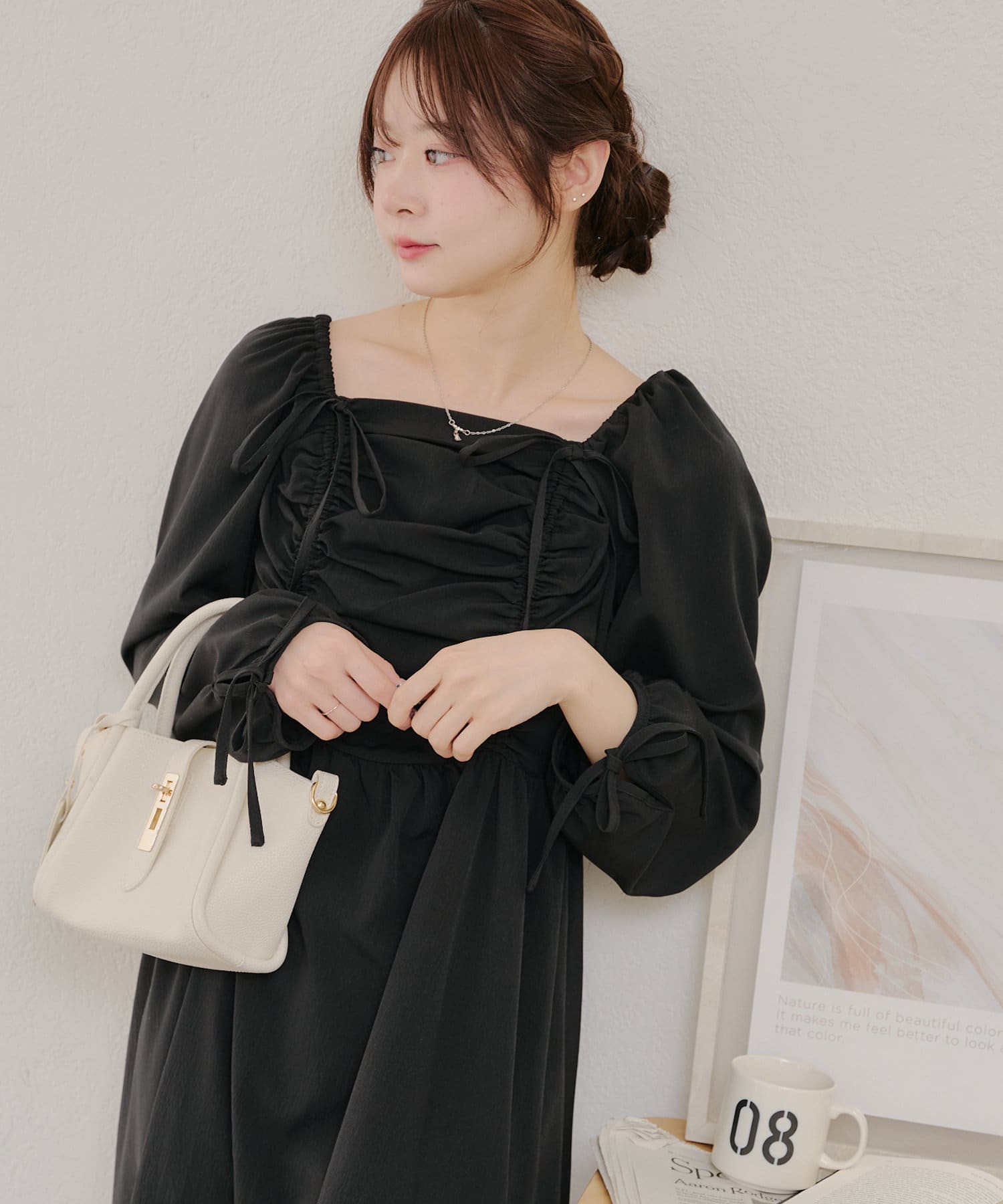 NICE CLAUP / OLIVE des OLIVE OUTLET(ナイスクラップ  / オリーブ デ オリーブ アウトレット) 【一枚でコーデが決まる】ドロストワンピース