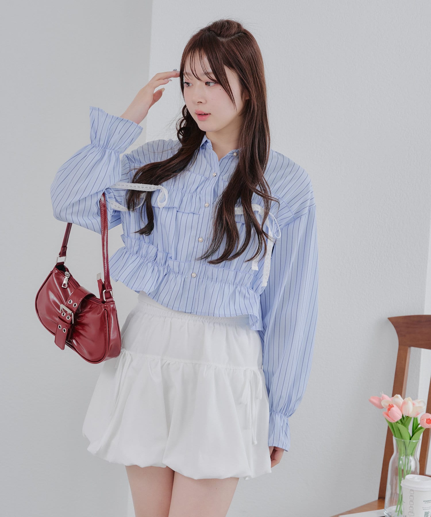 NICE CLAUP / OLIVE des OLIVE OUTLET(ナイスクラップ  / オリーブ デ オリーブ アウトレット) 【めい（＠may_81o）select】華奢見えレースリボンフリルブラウス
