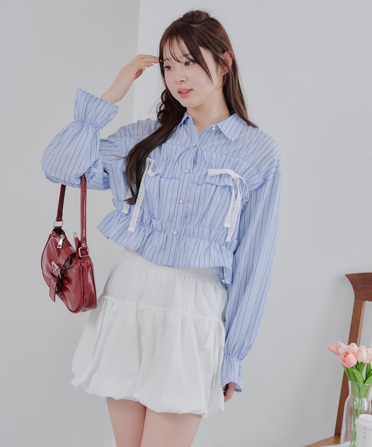 NICE CLAUP / OLIVE des OLIVE OUTLET(ナイスクラップ  / オリーブ デ オリーブ アウトレット) 【めい（＠may_81o）select】華奢見えレースリボンフリルブラウス